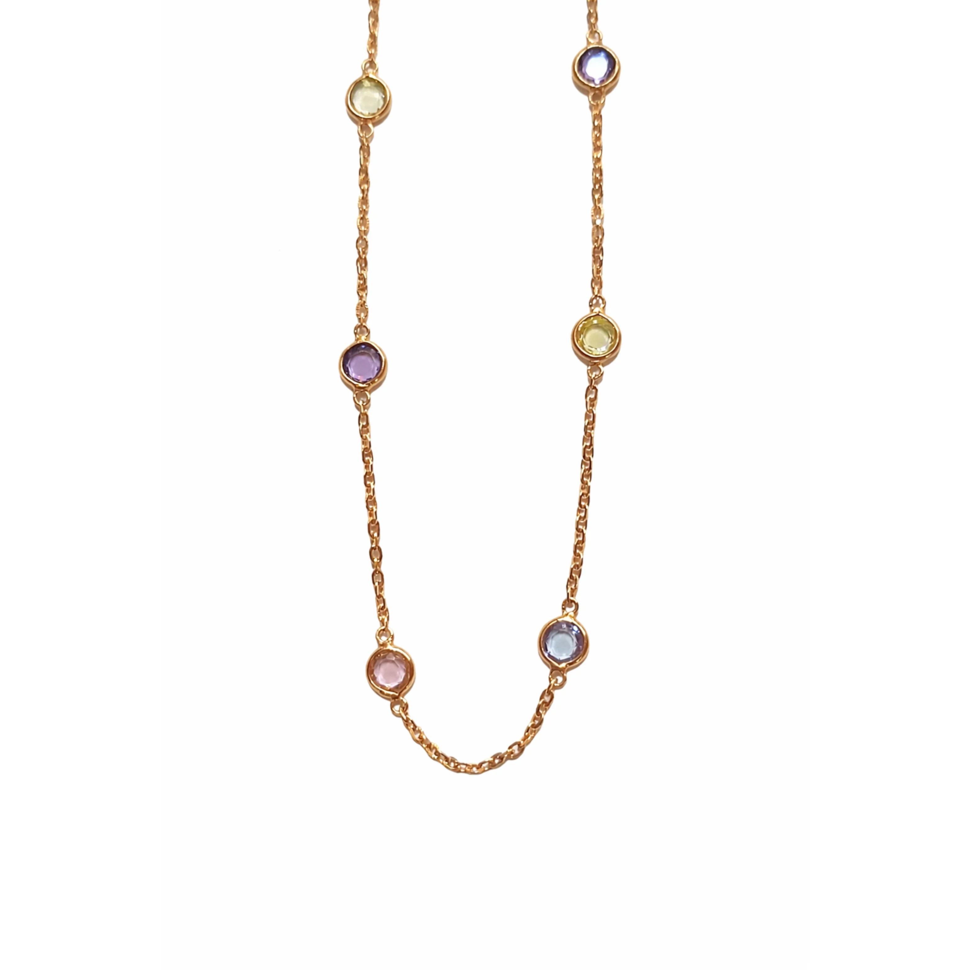 Namivaa Women's Party Solid Chain Necklace with Multicolor Stones Claw Setting Elegant Jewelry Made in India