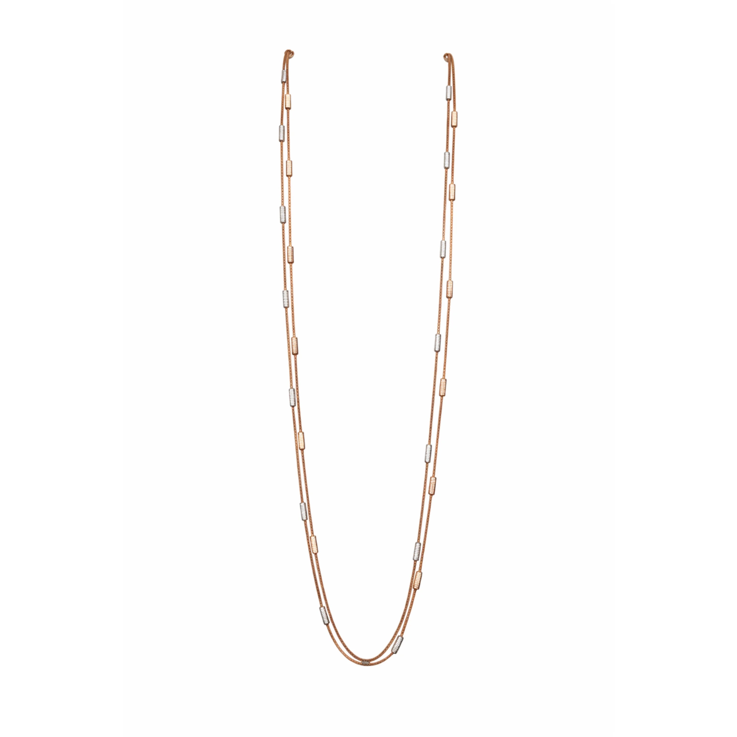 Namivaa Two-Tone Double Layer Box Chain Necklace with Bar Accents Elegant Womens Engagement Jewelry