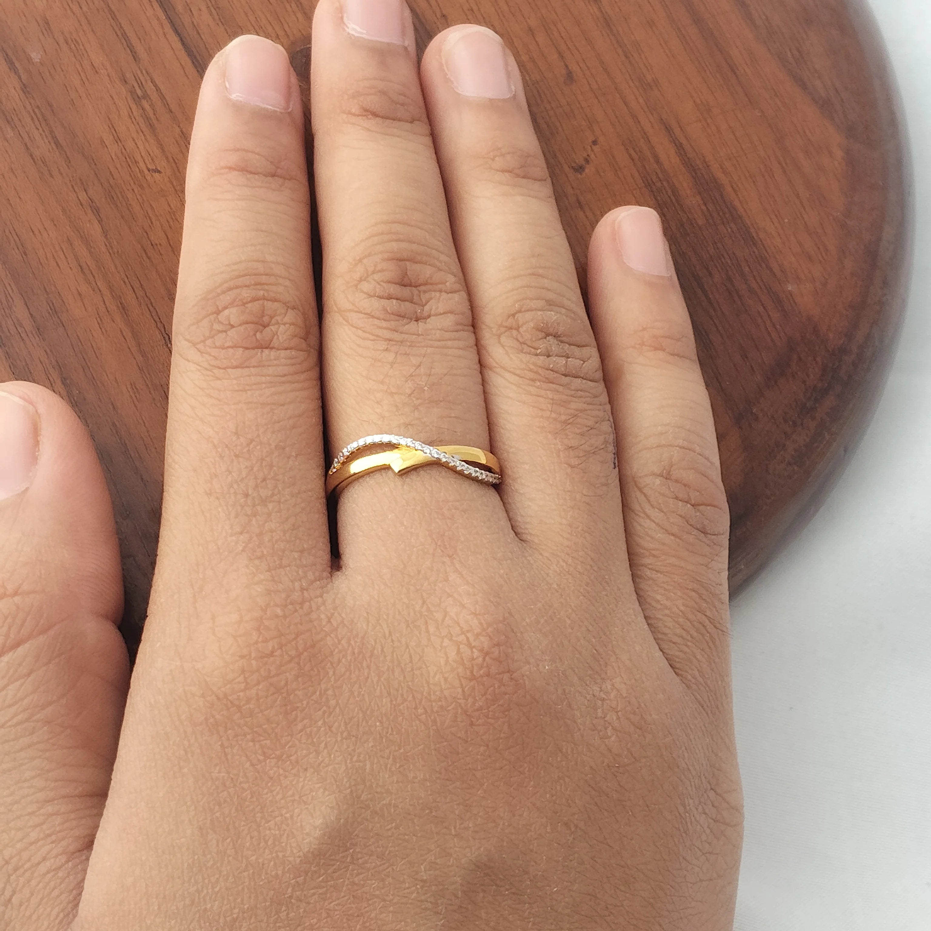 18K Solid Gold Diamond Twist Band Ring Elegant Crossover Infinity Design Minimalist Certified Wedding Band Women Fine Jewelry No reviews yet