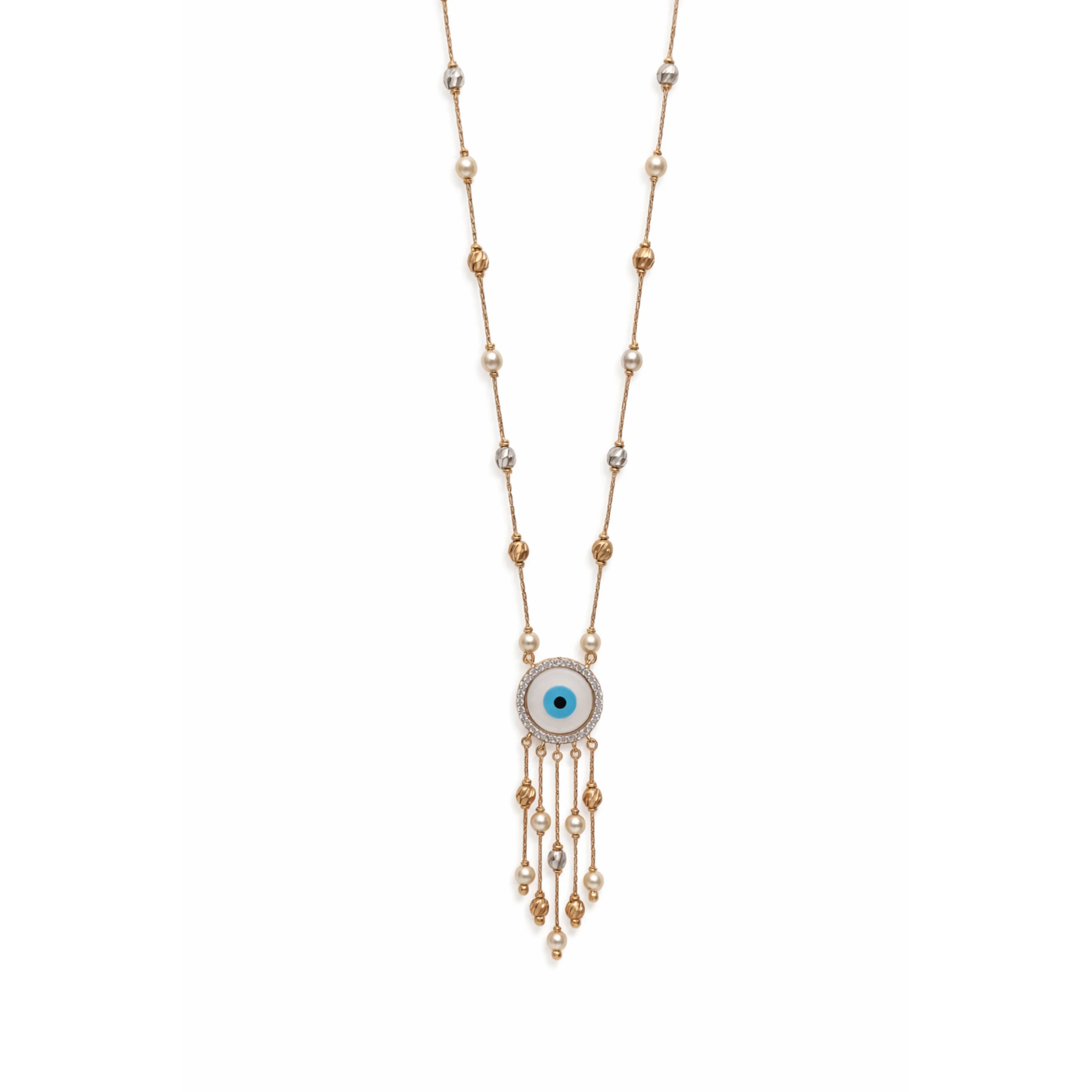 Fashion 18K Gold Minimalist Symbolic Pendant Necklace for Women Dainty White Pearl Tassel Drop Charm Link Chain Jewelry