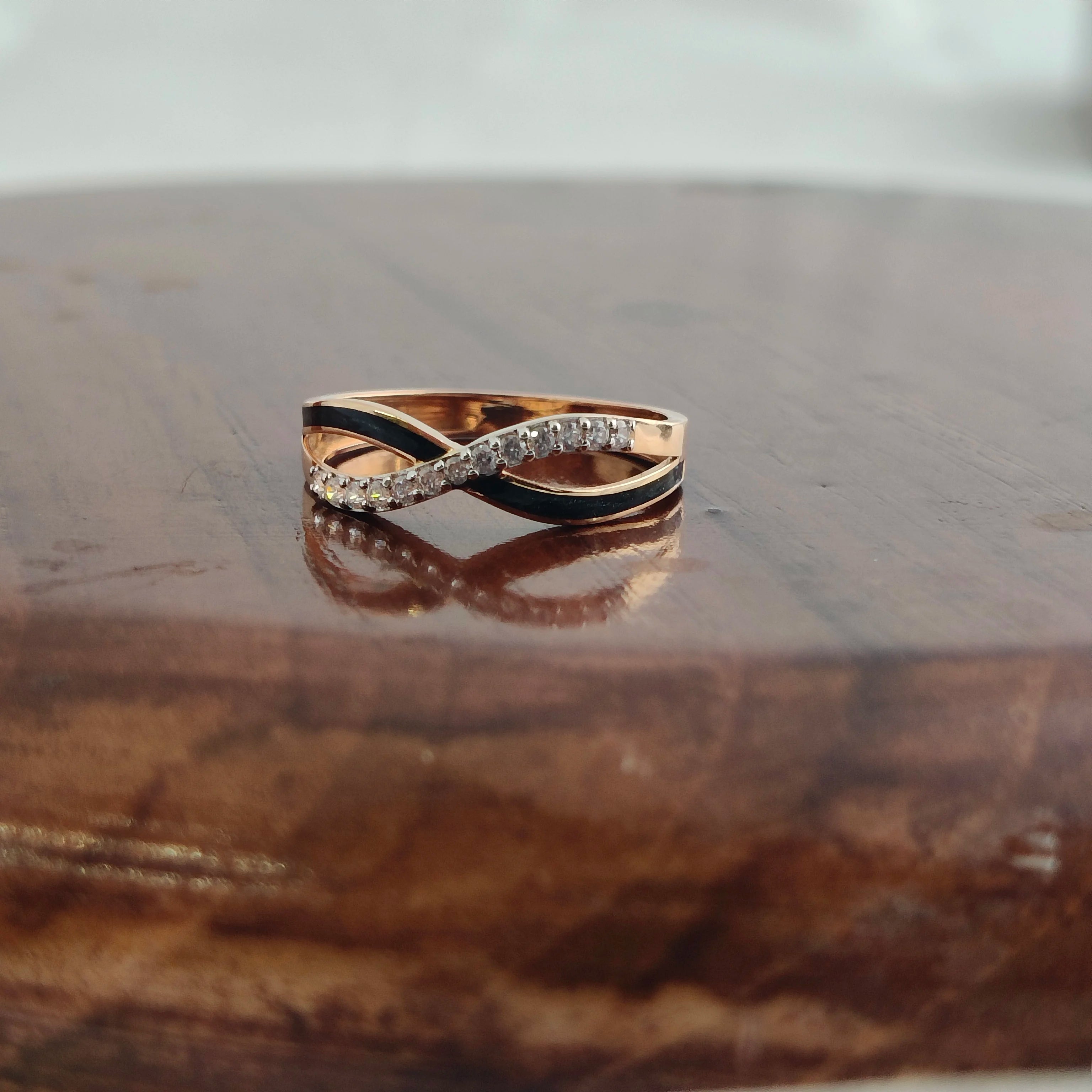 Namivaa 18K Rose Gold Diamond Infinity Twist Ring Women Black Enamel Pave Band Modern Elegant Fine Jewelry Gift Party High No reviews yet