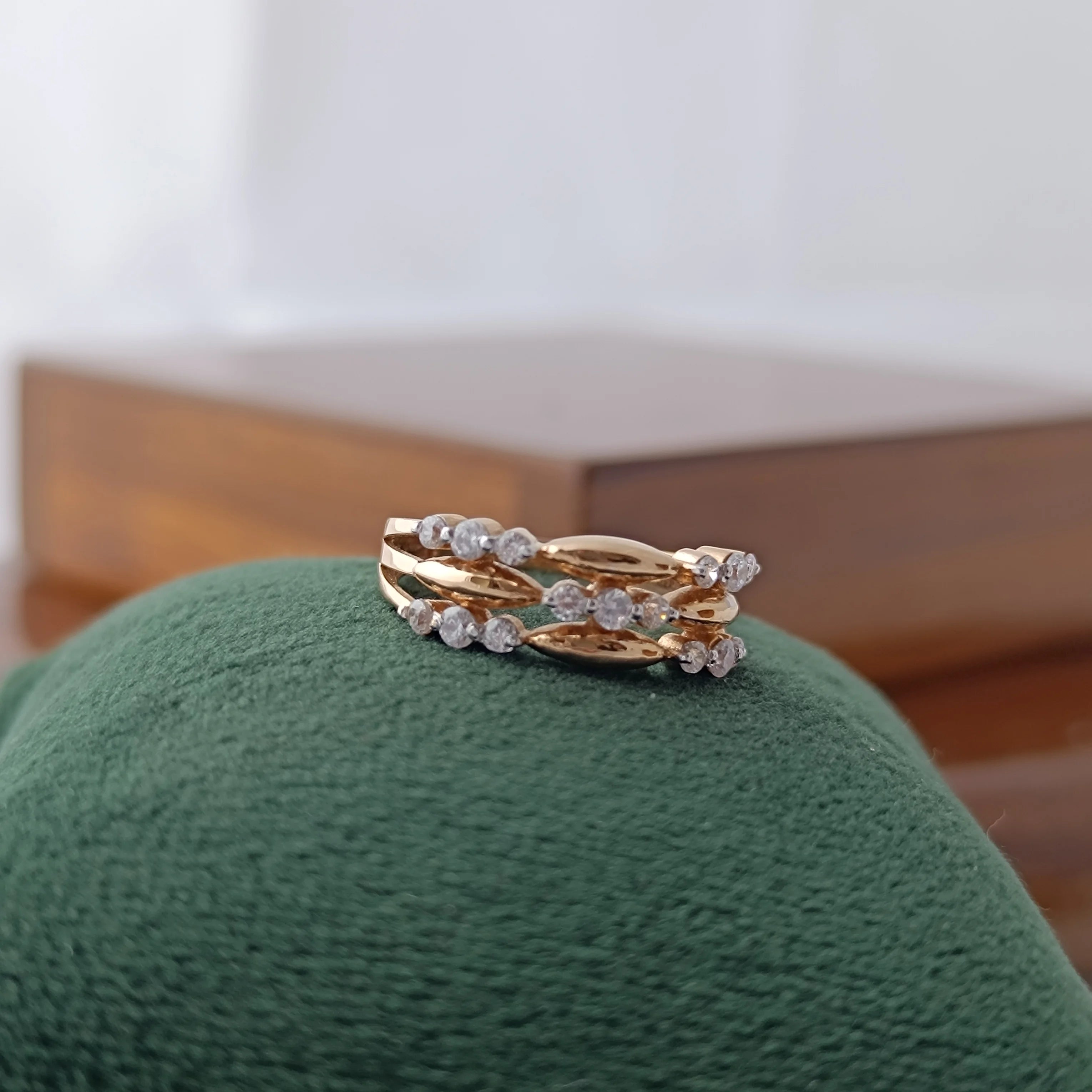 Namivaa 18K Solid Rose Gold Diamond Stackable Ring Set Multi Band Beaded Design Elegant Minimalist Wedding Women Jewelry Gift