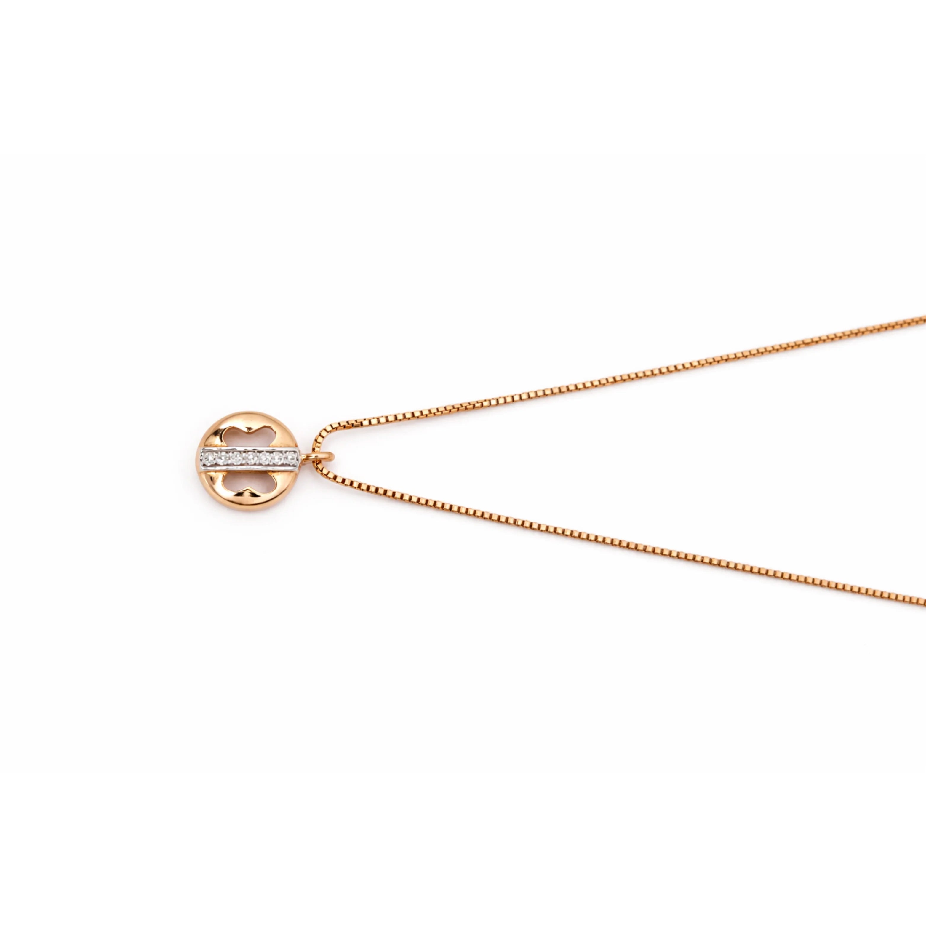 Namivaa Fashion 18CT Rose Gold Lucky Clover Statement Necklace for Women Minimalist Disc Charm Diamond Accent Link Chain