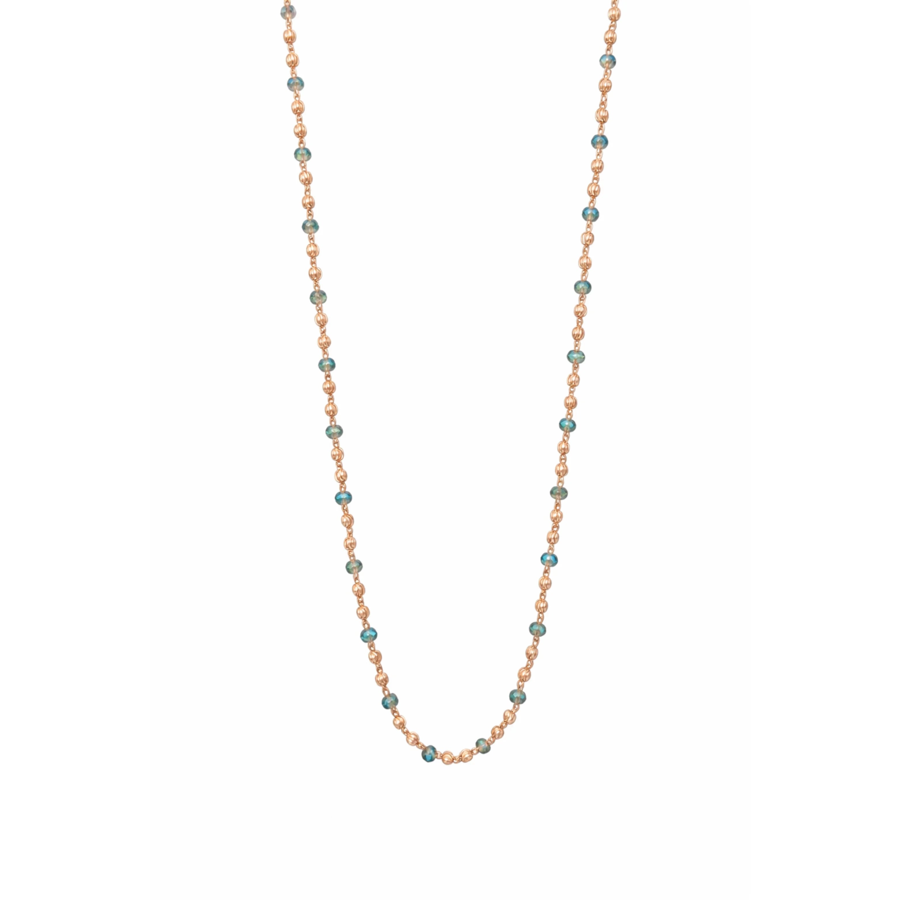 Namivaa Rose Gold Solid Chain Necklace with Turquoise Beads Minimalist Womens Party Jewelry