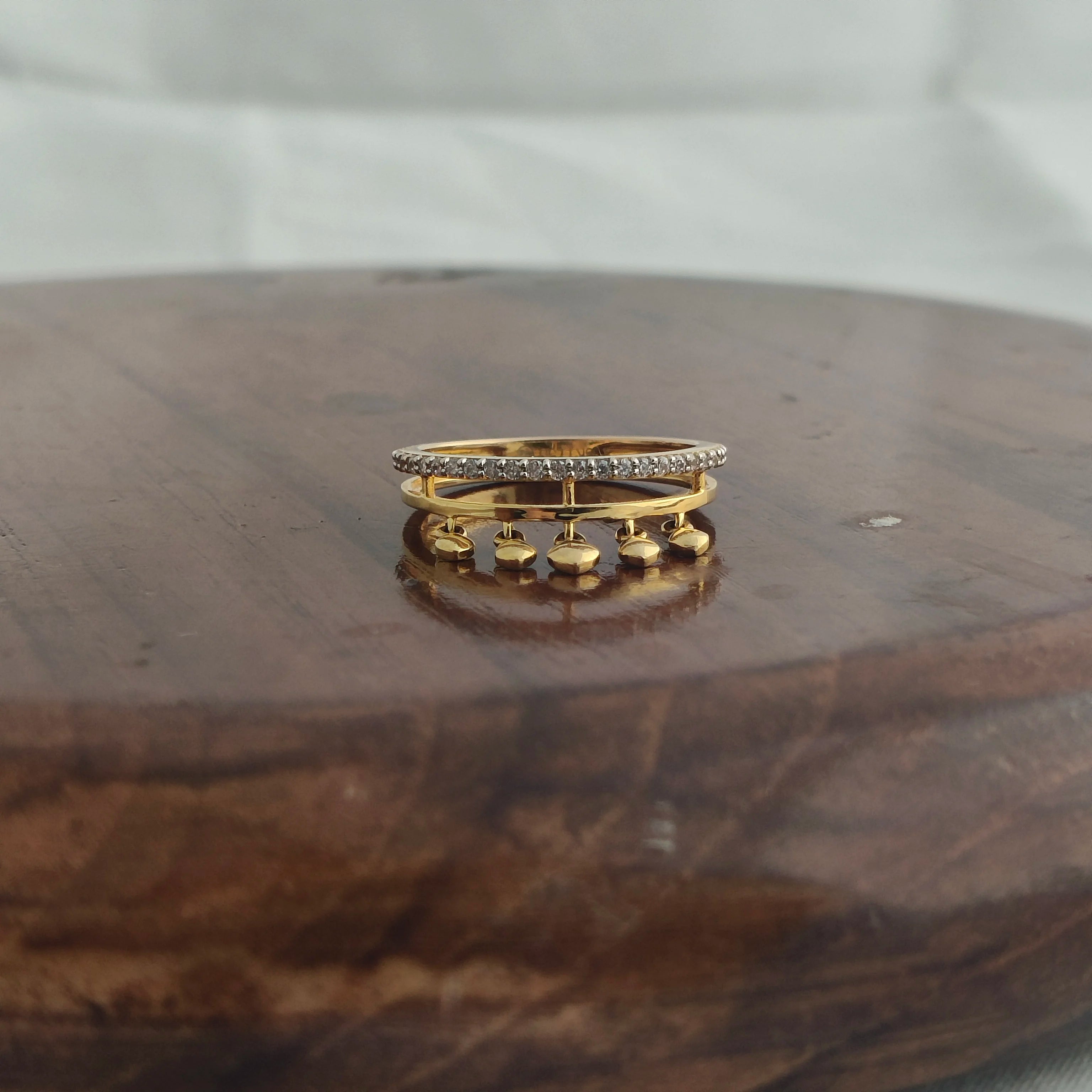 Namivaa 18K Yellow Gold Diamond Crown Ring Minimalist Stackable Bar Design