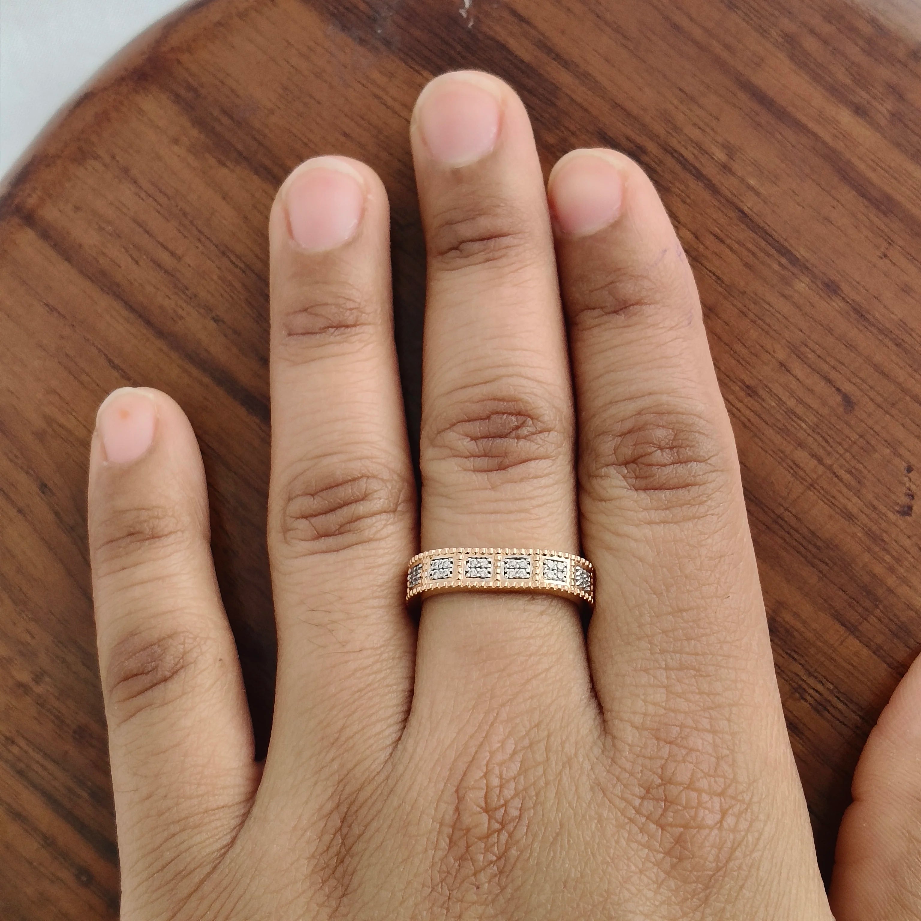 Namivaa 18K Rose Gold Diamond Eternity Band Ring Women Vintage Milgrain Square Setting Pave Daily Wear Gift High Polish Finish