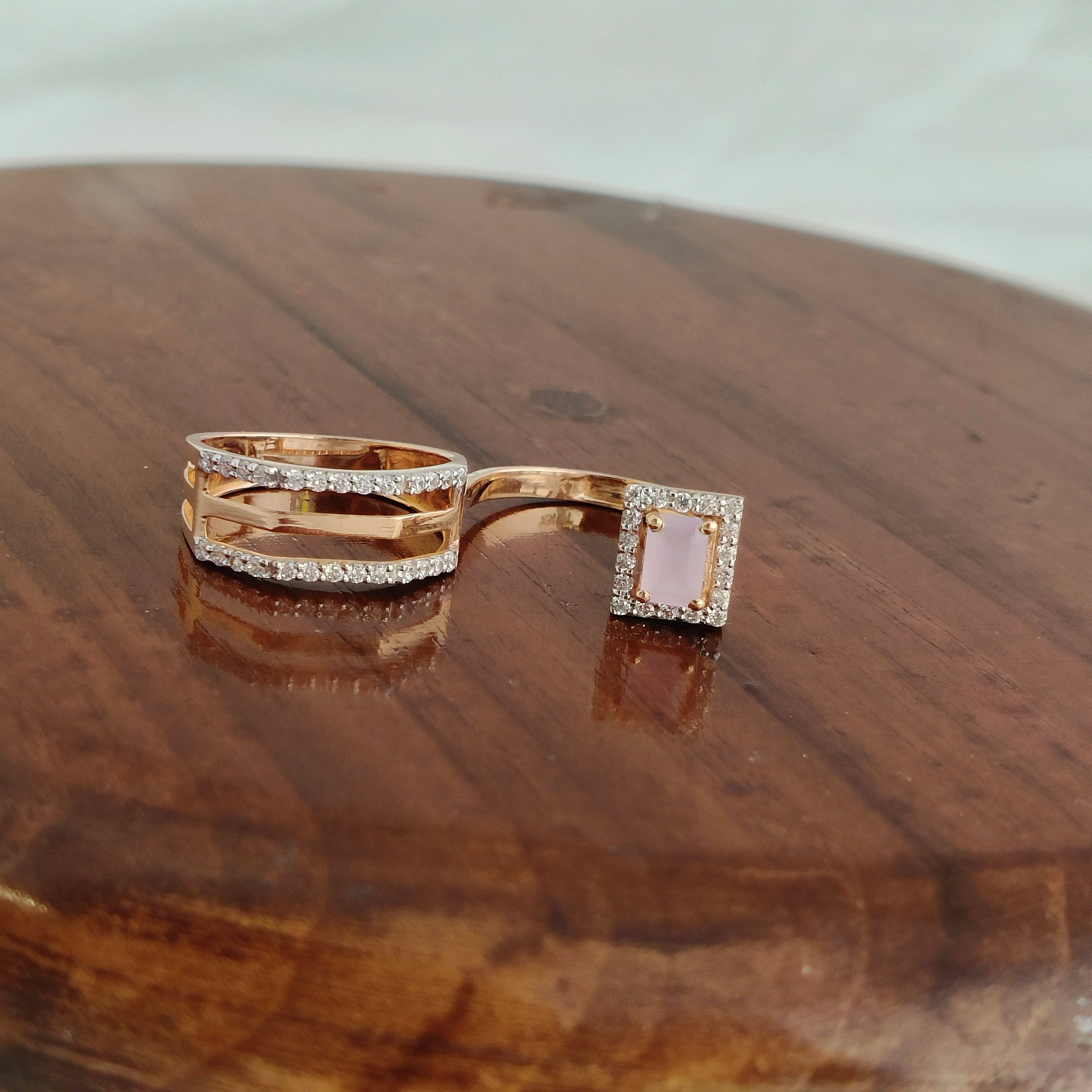 Namivaa 18K Rose Gold Rectangular Stones Diamond Infinity Ring Women Minimalist Pave Band Daily Wear Gift High Polish Finish