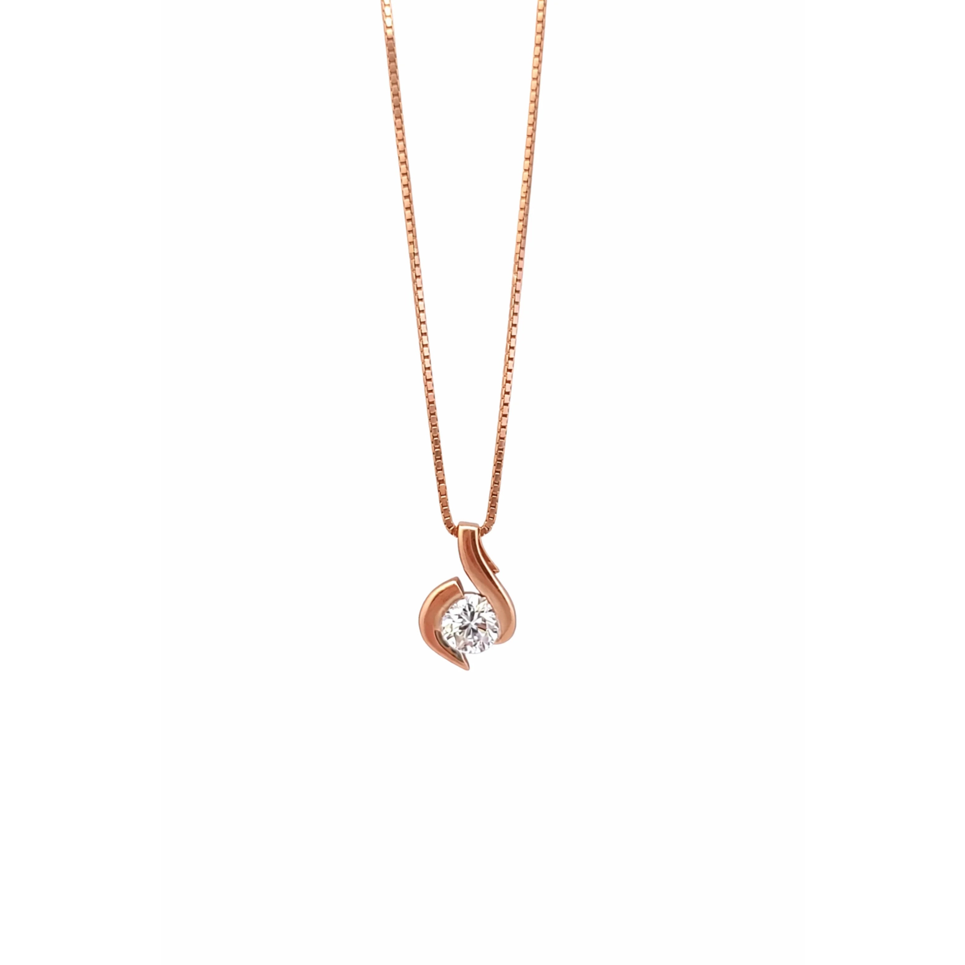 Solid 14K Gold Link Minimalist Drop Pendant Necklace Cubic Zirconia Women's Elegant Jewelry Wedding Party Gift