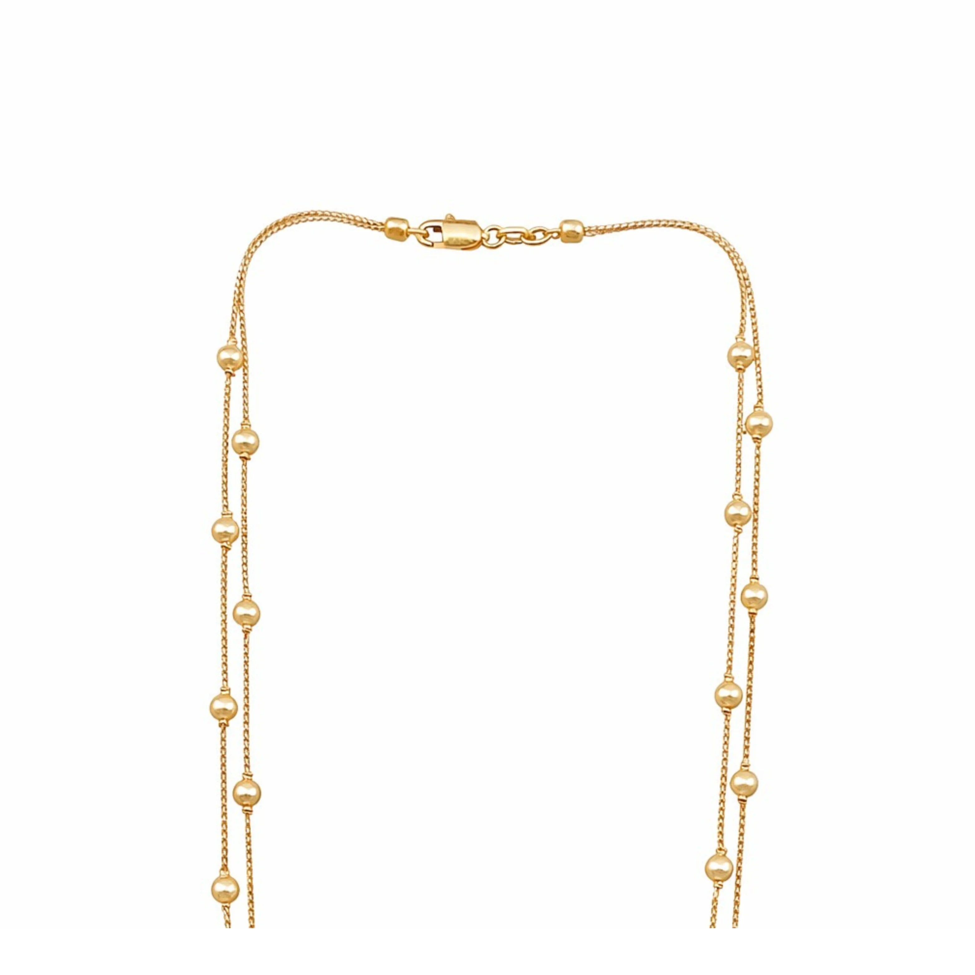 Fashion 18K Rose Gold Dewdrop Double Strand White Pearl Statement Necklace Women Minimalist Link Chain Jewelry