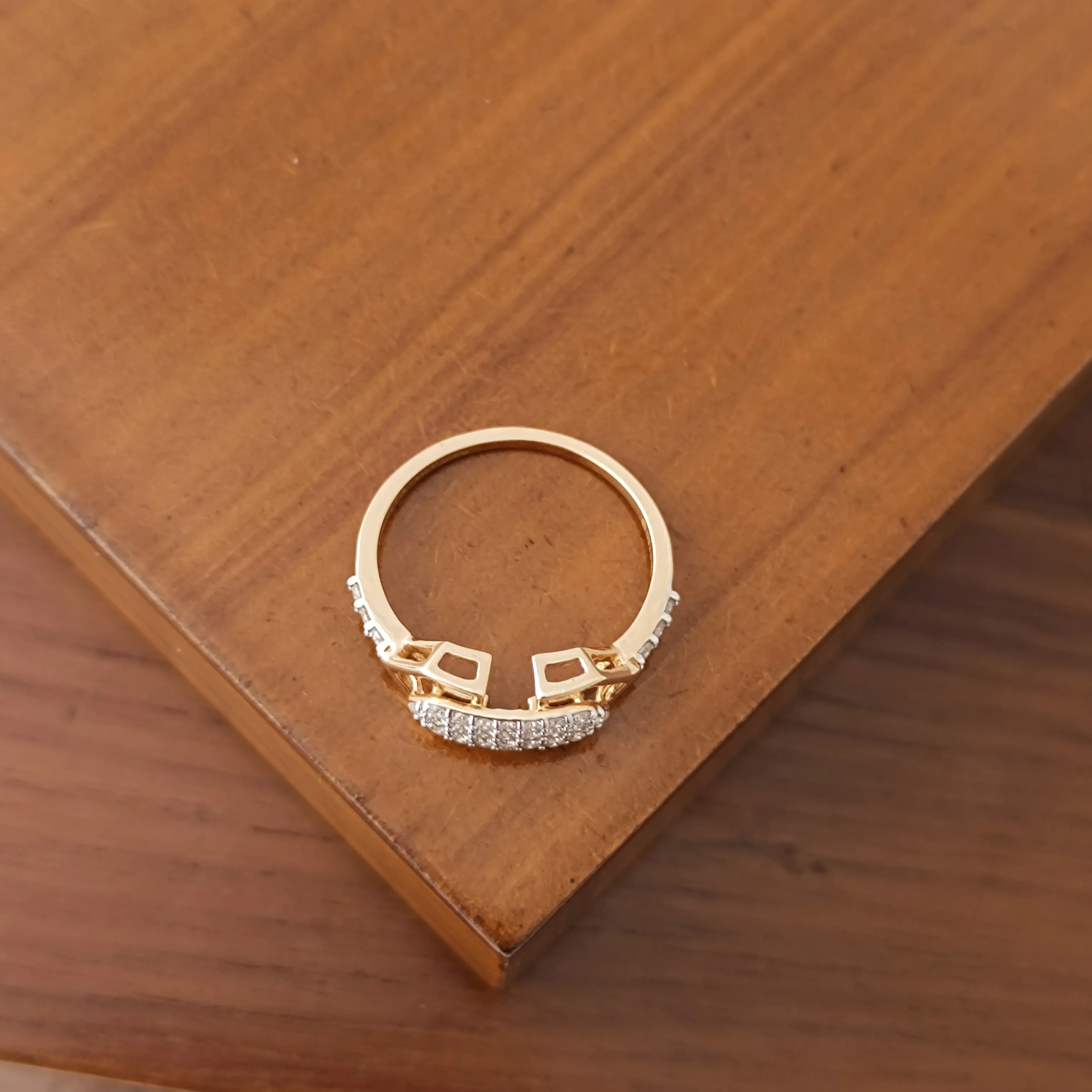 Namivaa 18ct Gold Cubic Zirconia Geometric Hexagon Link Ring Women Modern Minimalist Statement Design Wedding Party Daily Wear