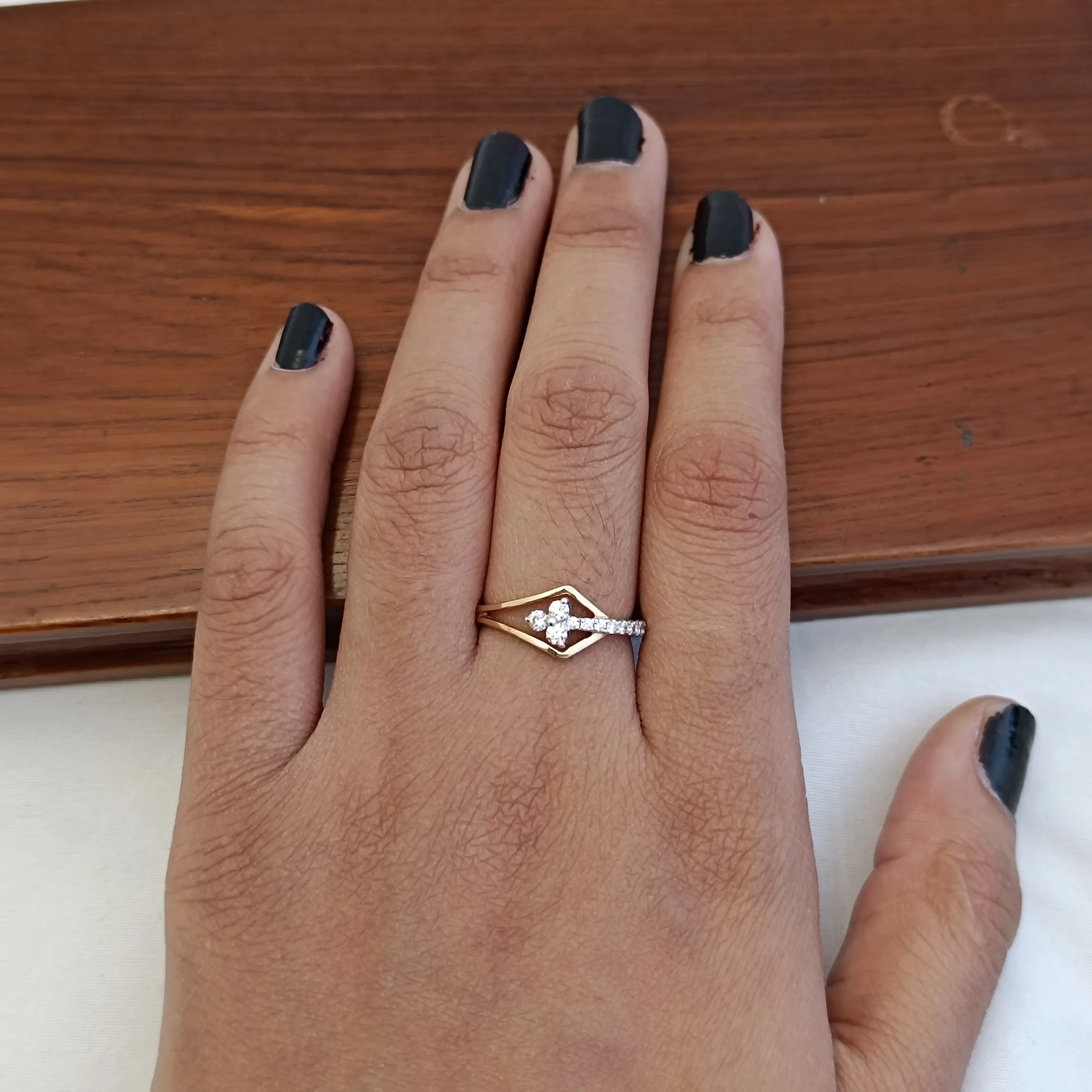 Namivaa Vmg60 14K Rose Gold Diamond Cluster Ring Geometric Open Frame Design Elegant Engagement Ring Micro Insert Women Gift