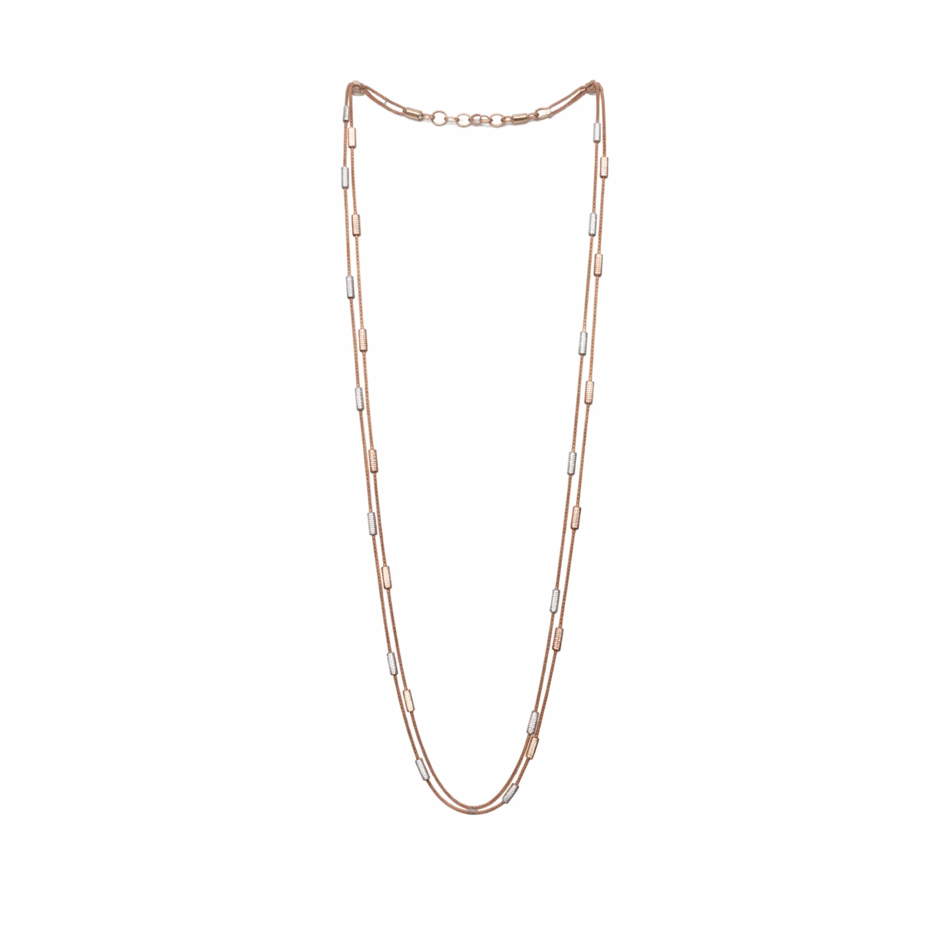 Namivaa Two-Tone Double Layer Box Chain Necklace with Bar Accents Elegant Womens Engagement Jewelry