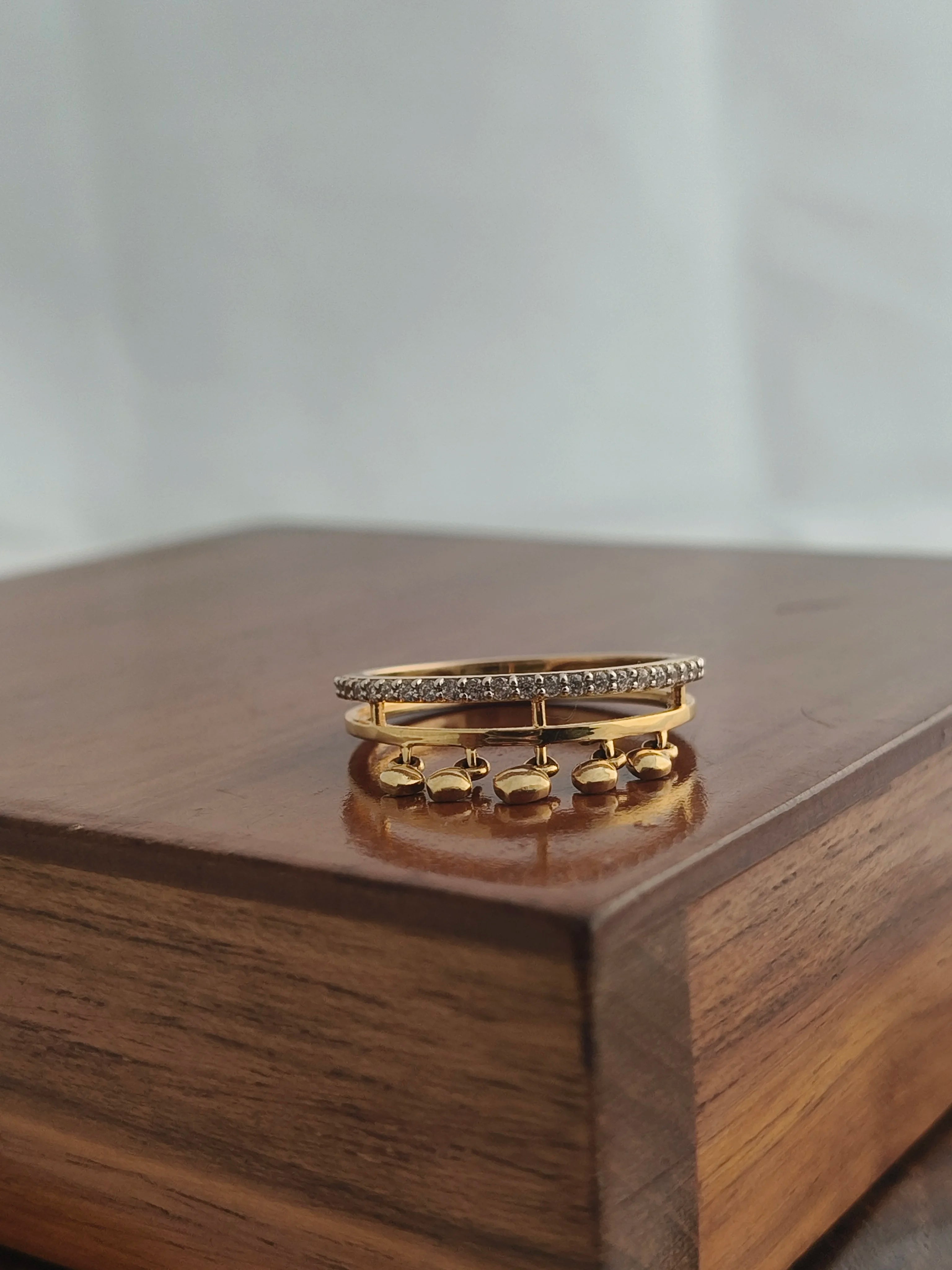 Namivaa 18K Yellow Gold Diamond Crown Ring Minimalist Stackable Bar Design