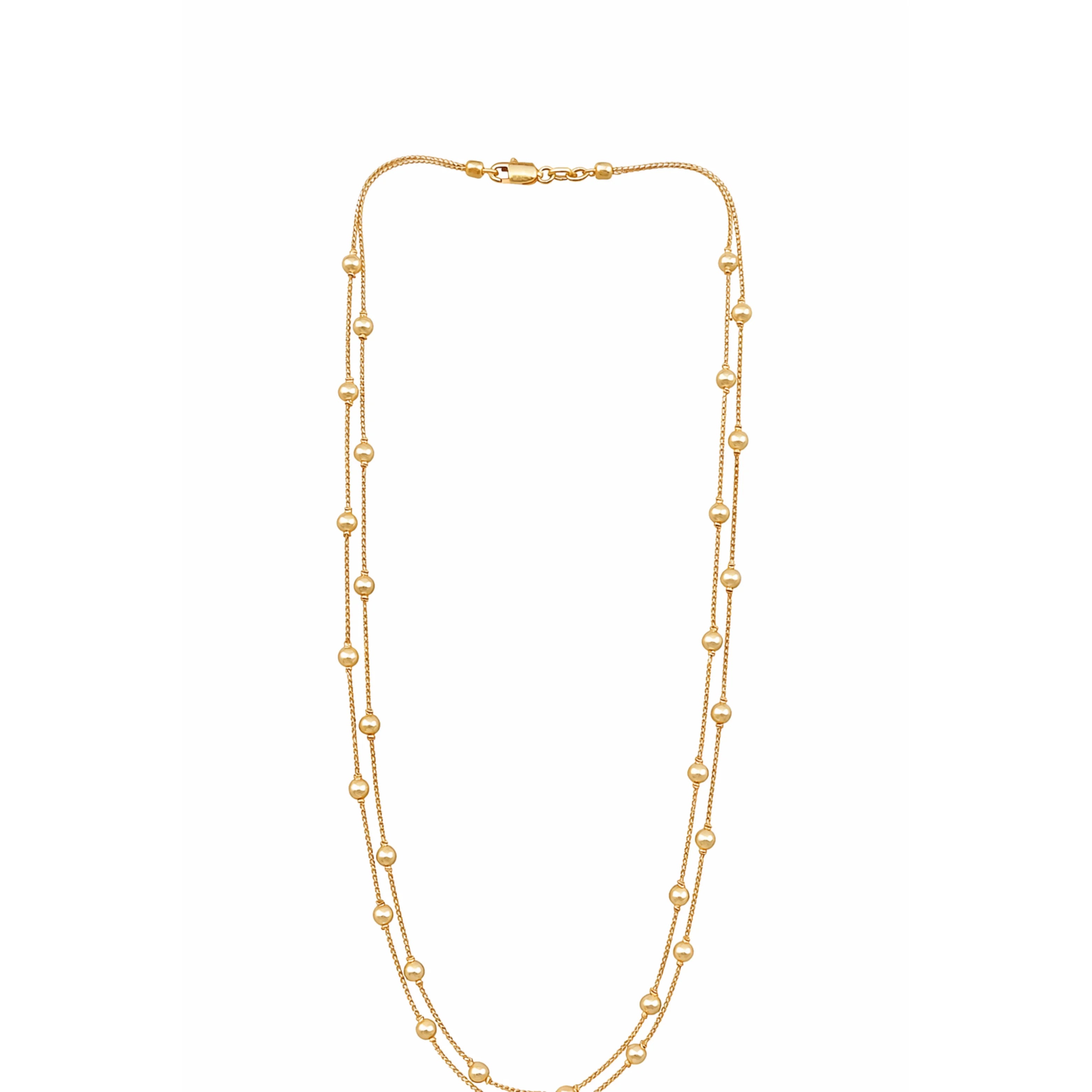 Fashion 18K Rose Gold Dewdrop Double Strand White Pearl Statement Necklace Women Minimalist Link Chain Jewelry