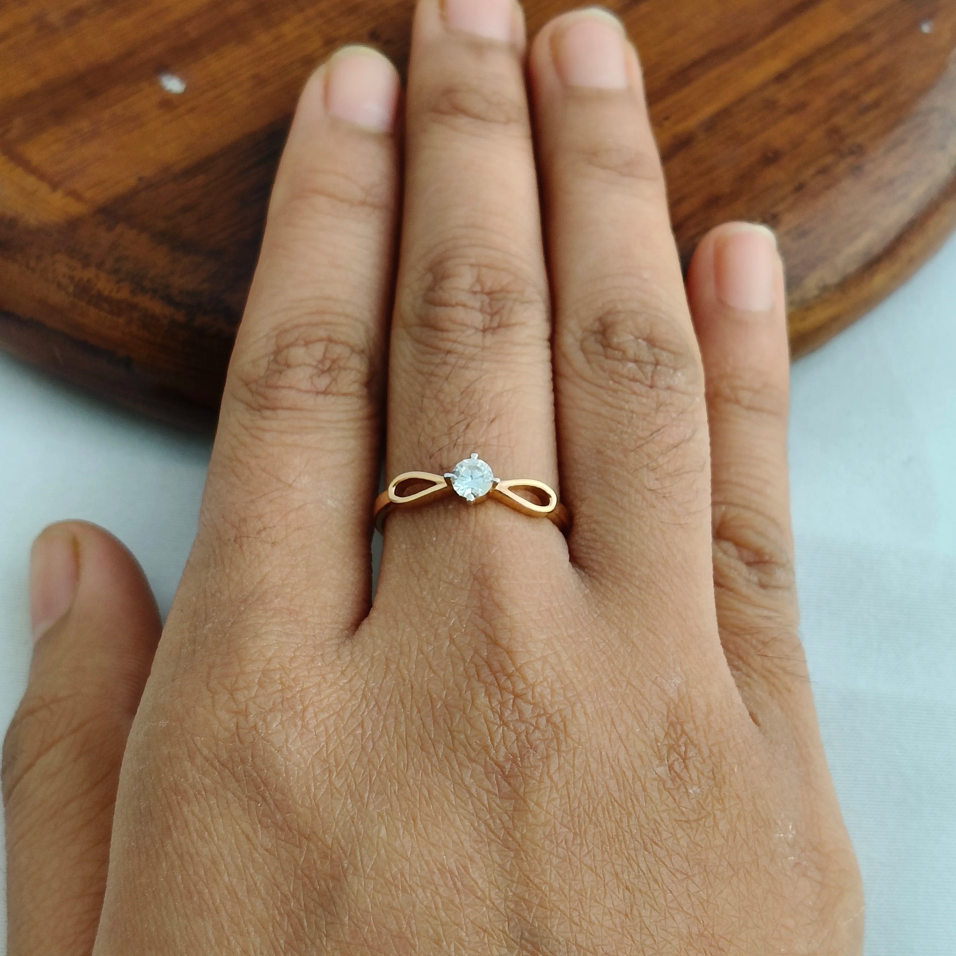 Namivaa 18K Rose Gold Solitaire Diamond Infinity Ring Minimalist Twist Design Women Engagement Wedding Daily Wear High Polish