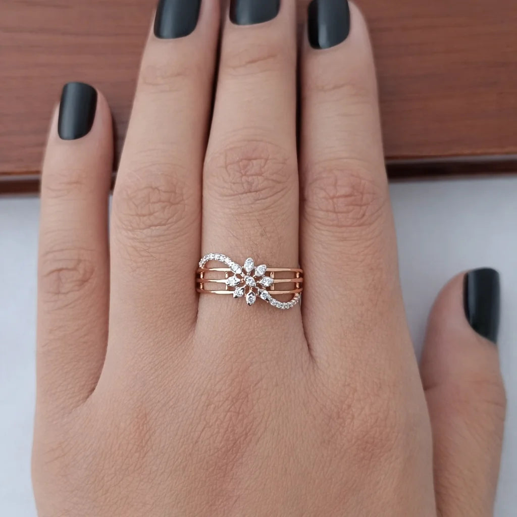 Namivaa 18ct Gold Cubic Zirconia Floral Cluster Multi Layer Ring Women Elegant Design Wedding Engagement Party Fine Jewelry