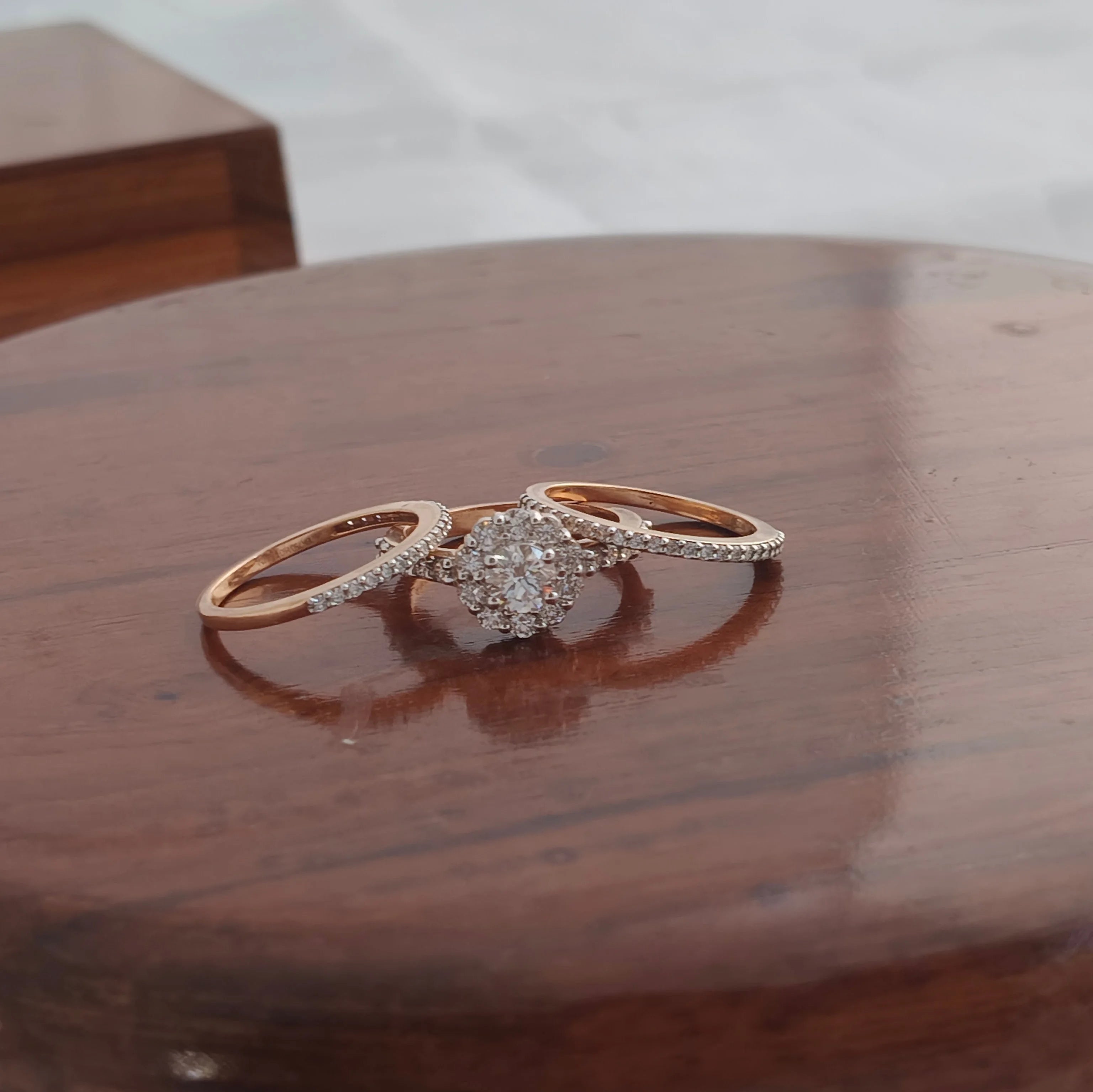 Namivaa 18K Rose Gold Zircon Halo Engagement Ring Women Triple Band Vintage Bridal Wedding Promise Fine Jewelry
