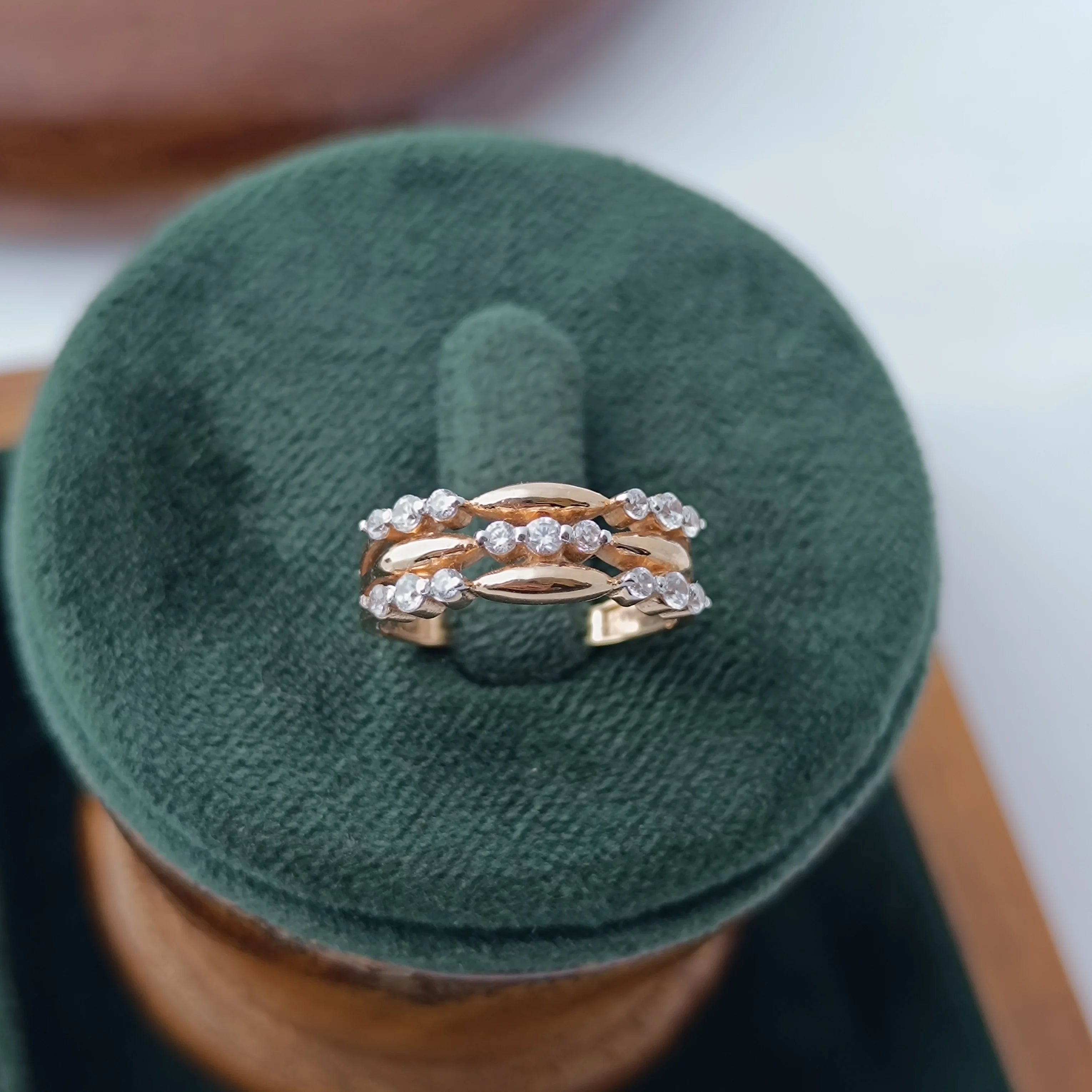 Namivaa 18K Solid Rose Gold Diamond Stackable Ring Set Multi Band Beaded Design Elegant Minimalist Wedding Women Jewelry Gift