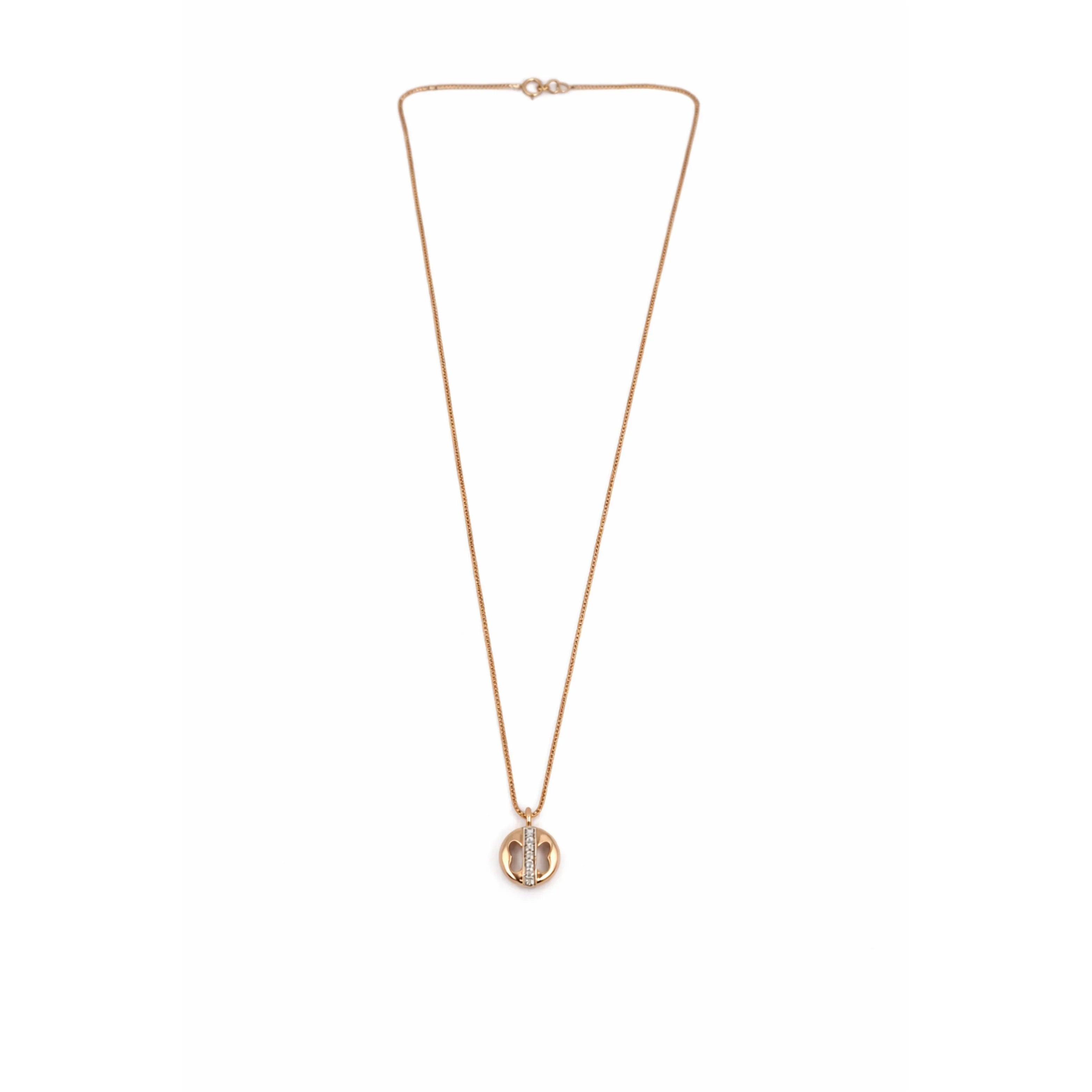 Namivaa Fashion 18CT Rose Gold Lucky Clover Statement Necklace for Women Minimalist Disc Charm Diamond Accent Link Chain
