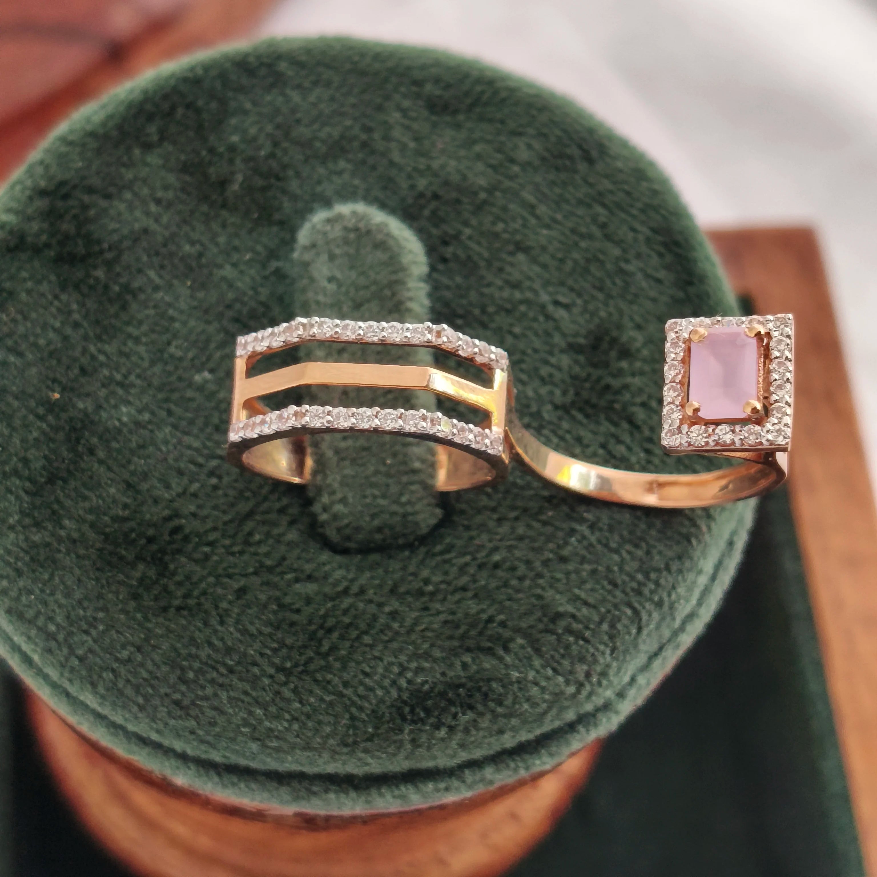 Namivaa 18K Rose Gold Rectangular Stones Diamond Infinity Ring Women Minimalist Pave Band Daily Wear Gift High Polish Finish