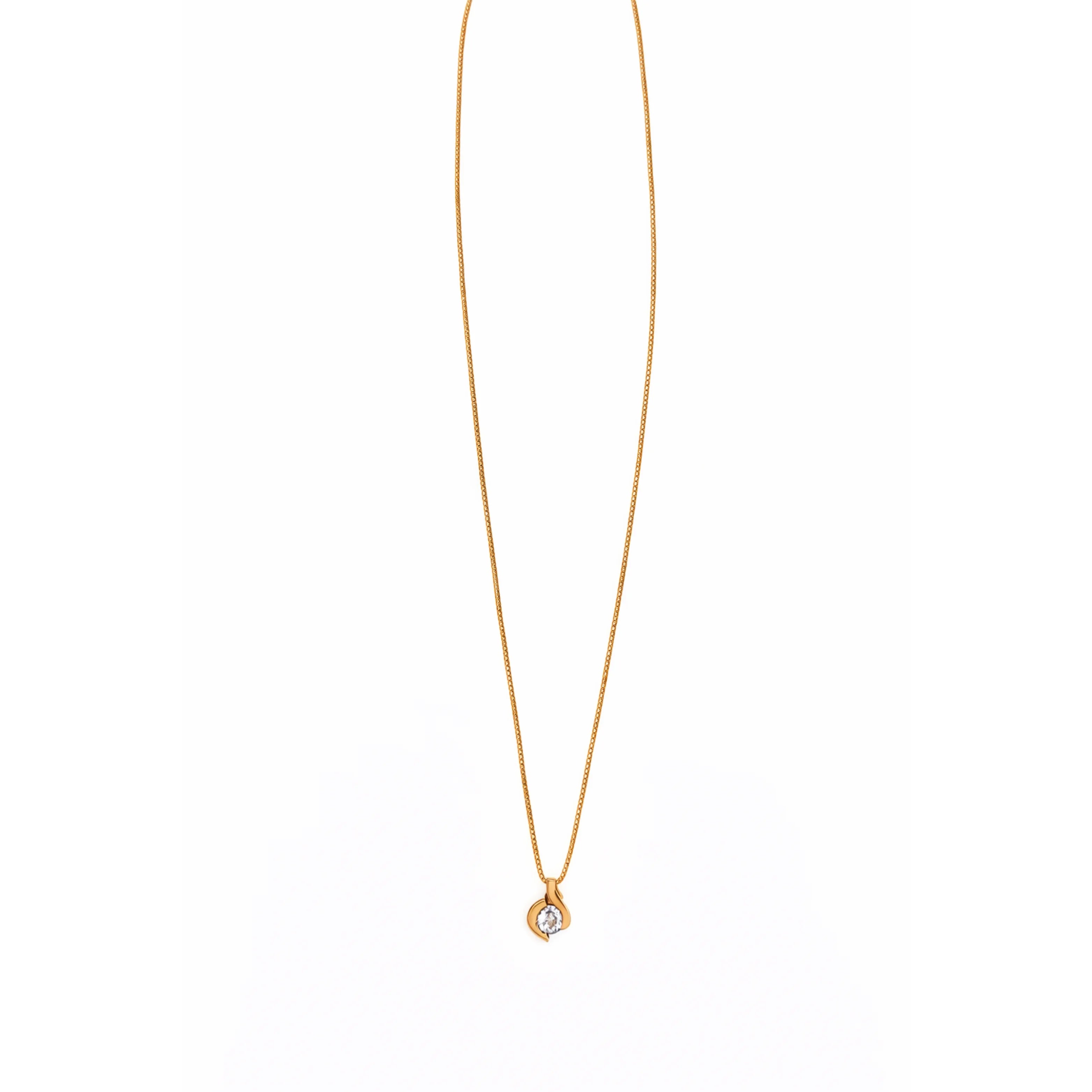Solid 14K Gold Link Minimalist Drop Pendant Necklace Cubic Zirconia Women's Elegant Jewelry Wedding Party Gift