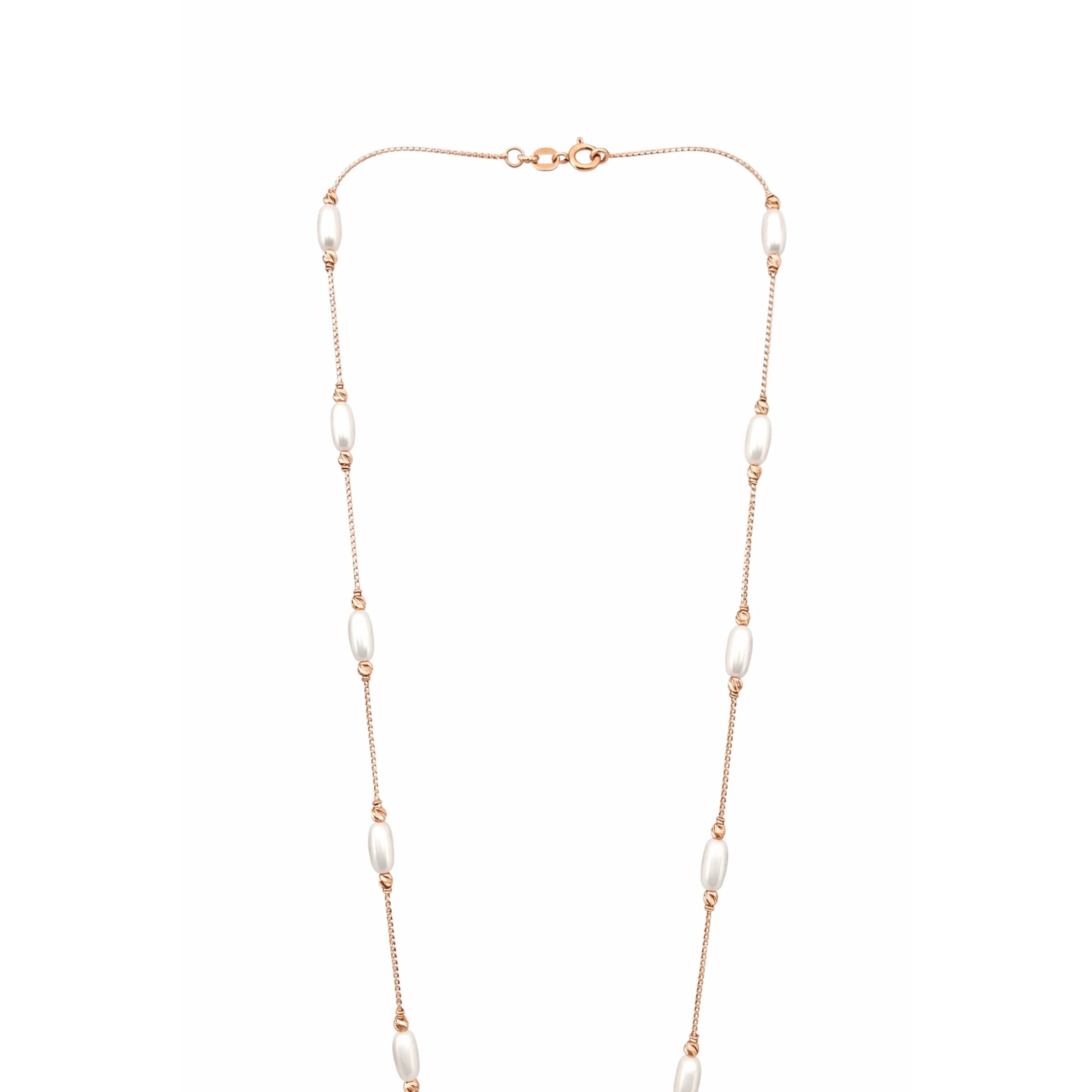 Fashion 18K Rose Gold Oval Pearl White Diamond Statement Necklace for Women Minimalist Link Chain Elegant Jewelry