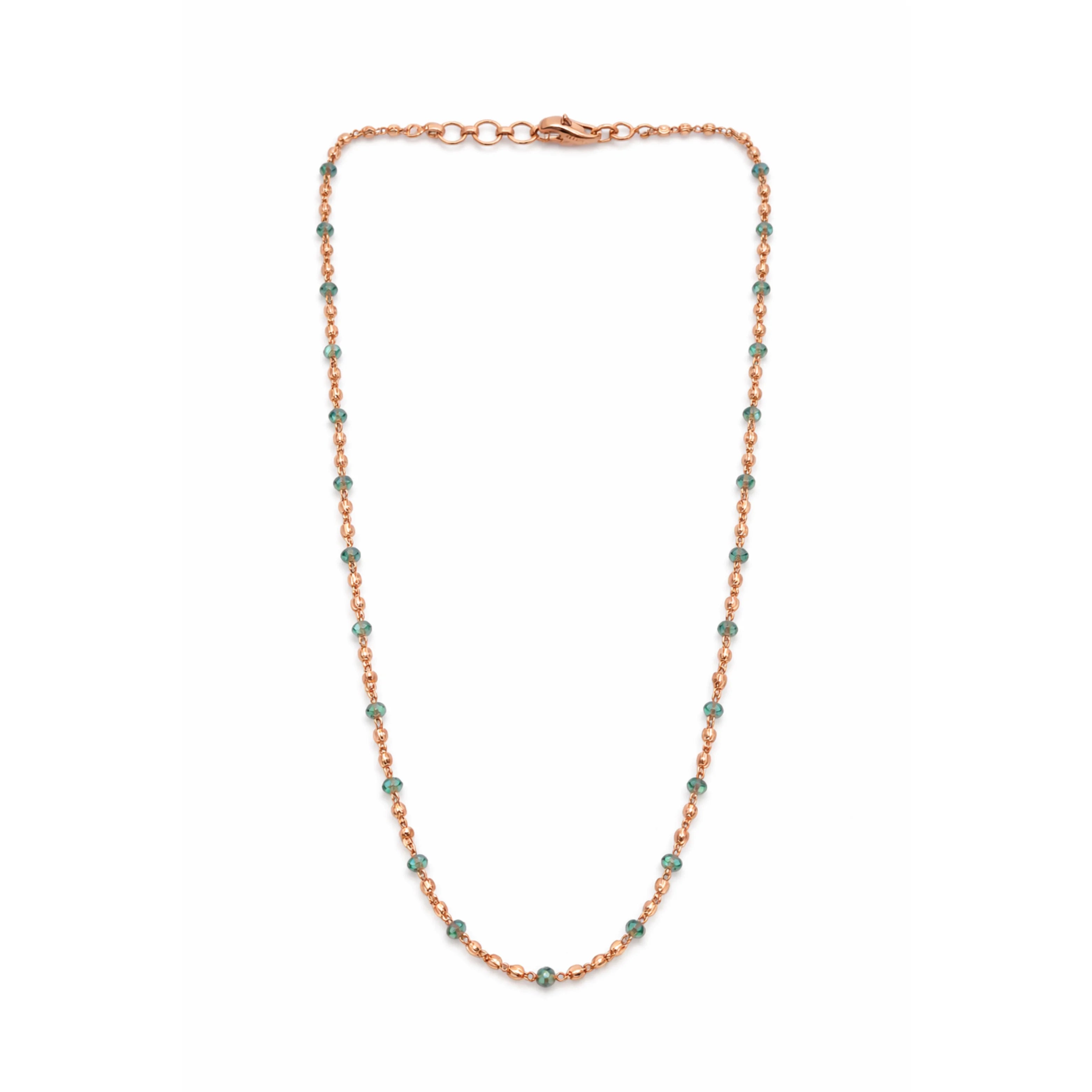 Namivaa Rose Gold Solid Chain Necklace with Turquoise Beads Minimalist Womens Party Jewelry