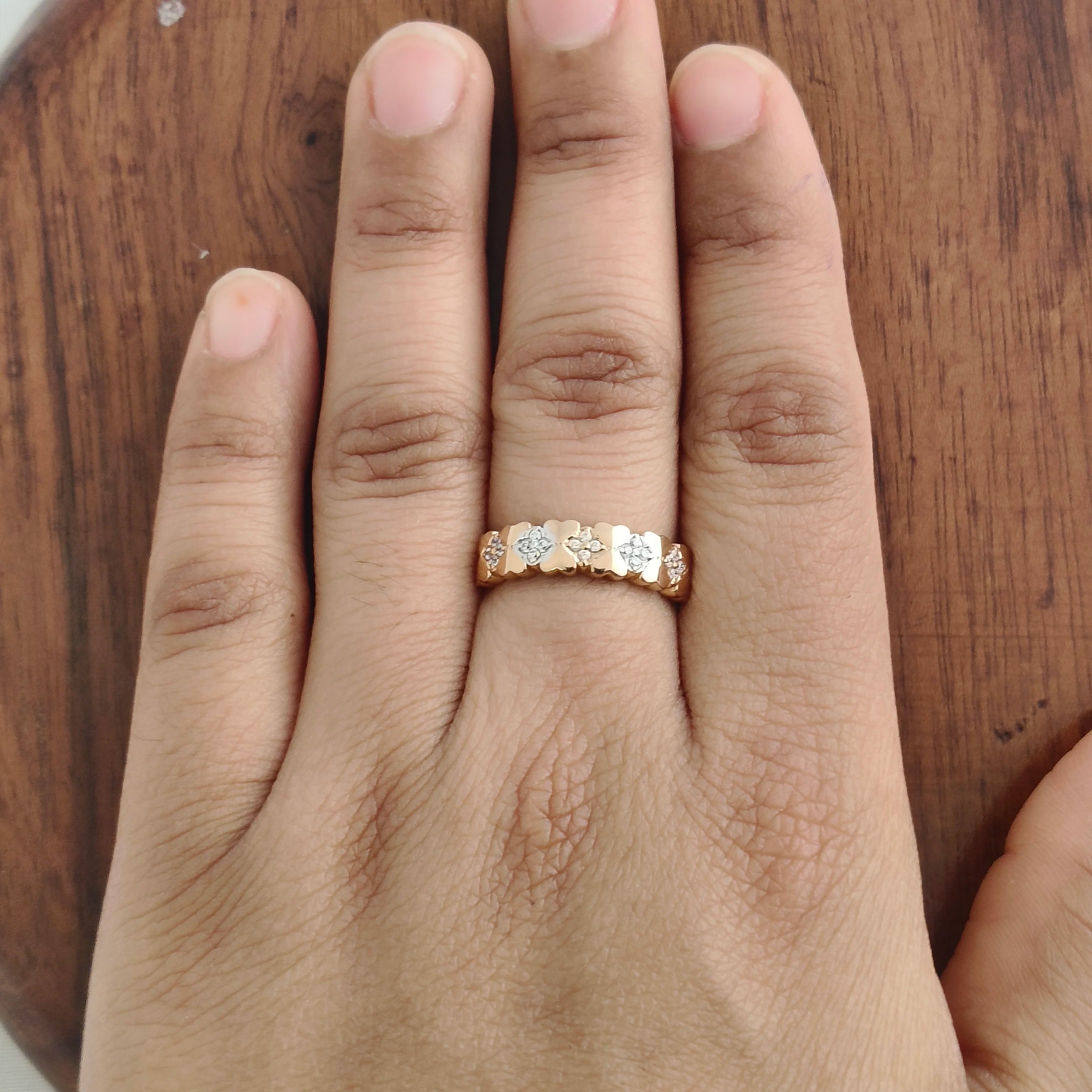 Namivaa 18K Rose Gold Diamond Heart Band Ring Women Romantic Vintage Style Pave Set Fine Jewelry Party Gift High Polish Finish