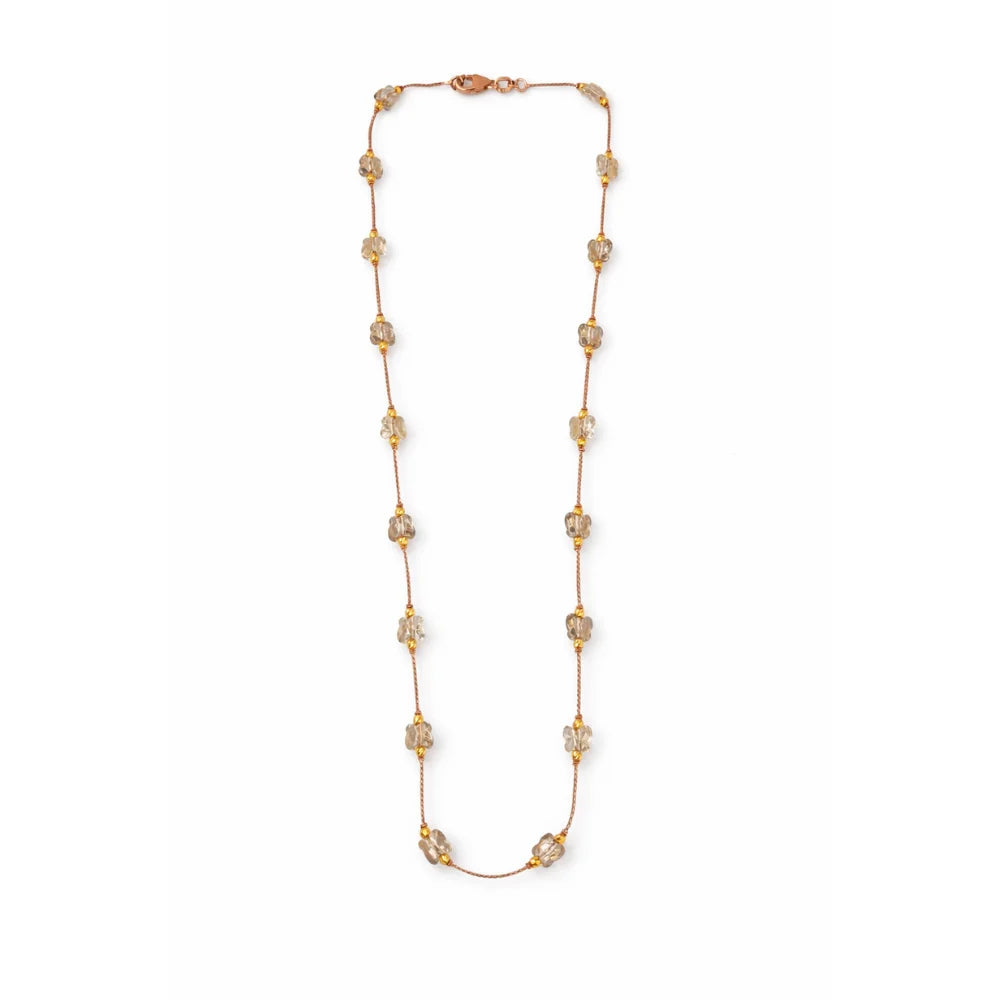Fashion 18K Rose Gold Crystal Bloom Station Necklace Women Dainty White Floral Bead Link Chain Elegant Jewelry Gift