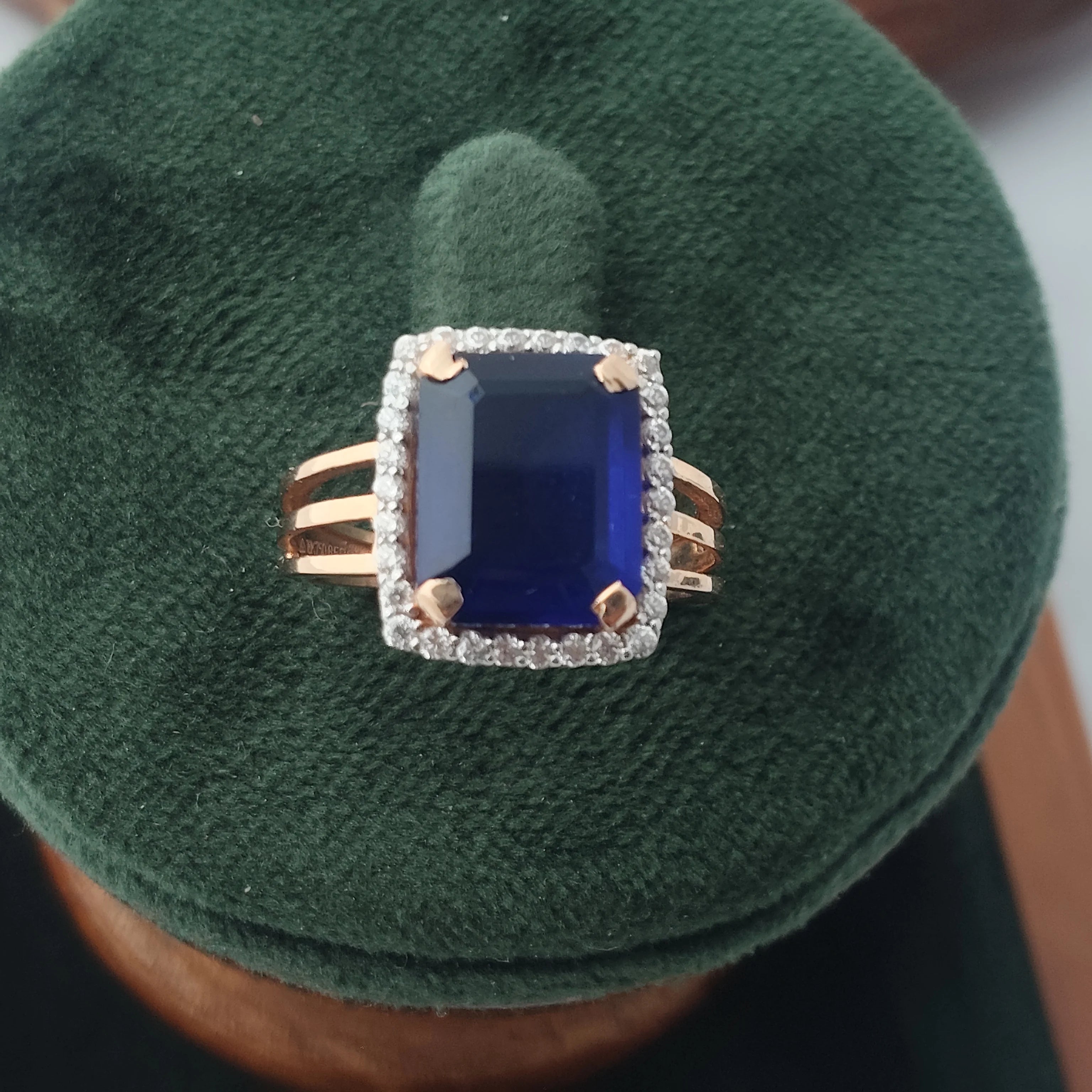 Namivaa 18K Rose Gold Blue Sapphire Emerald Cut Statement Cocktail Ring Split Shank Women Jewelry Gift