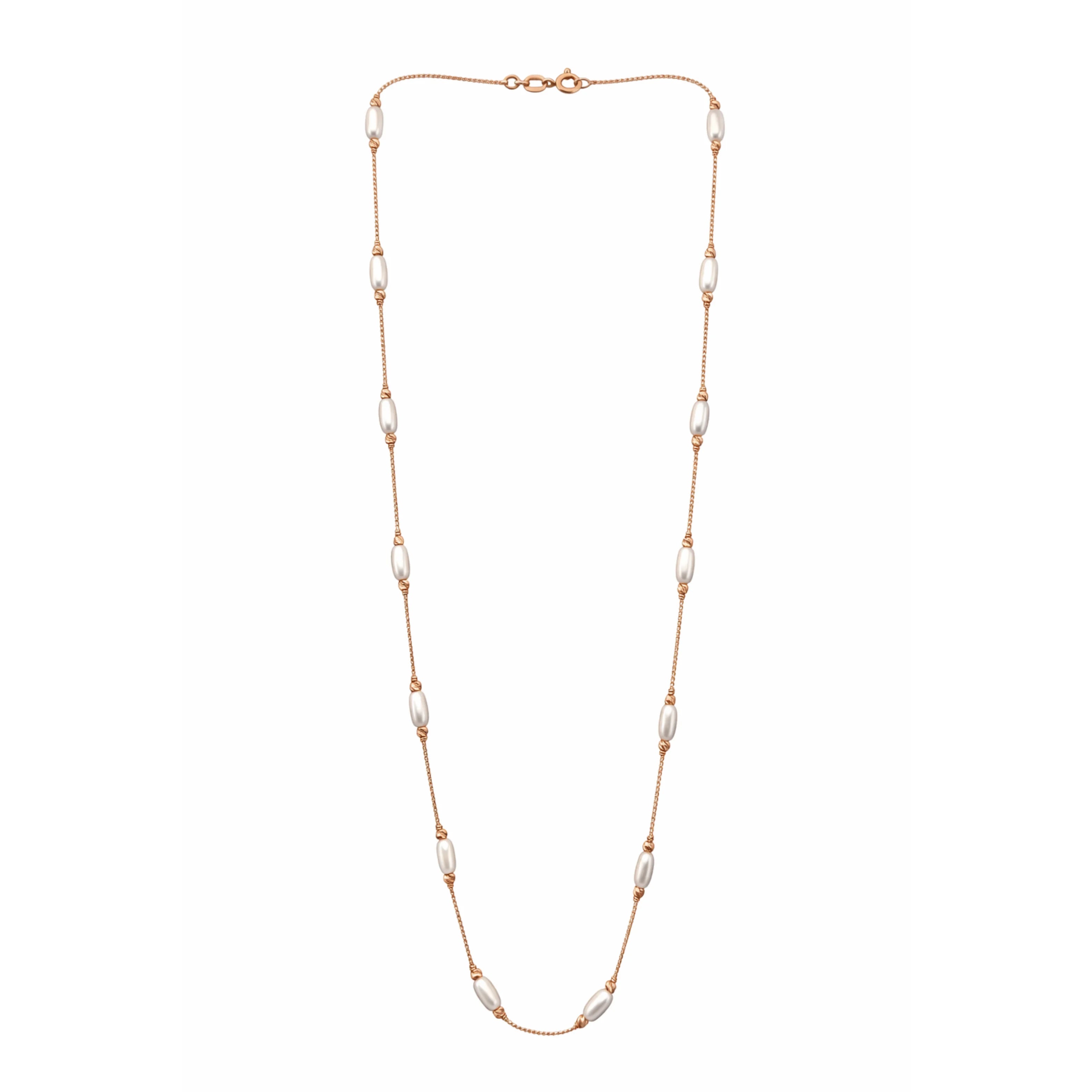 Fashion 18K Rose Gold Oval Pearl White Diamond Statement Necklace for Women Minimalist Link Chain Elegant Jewelry