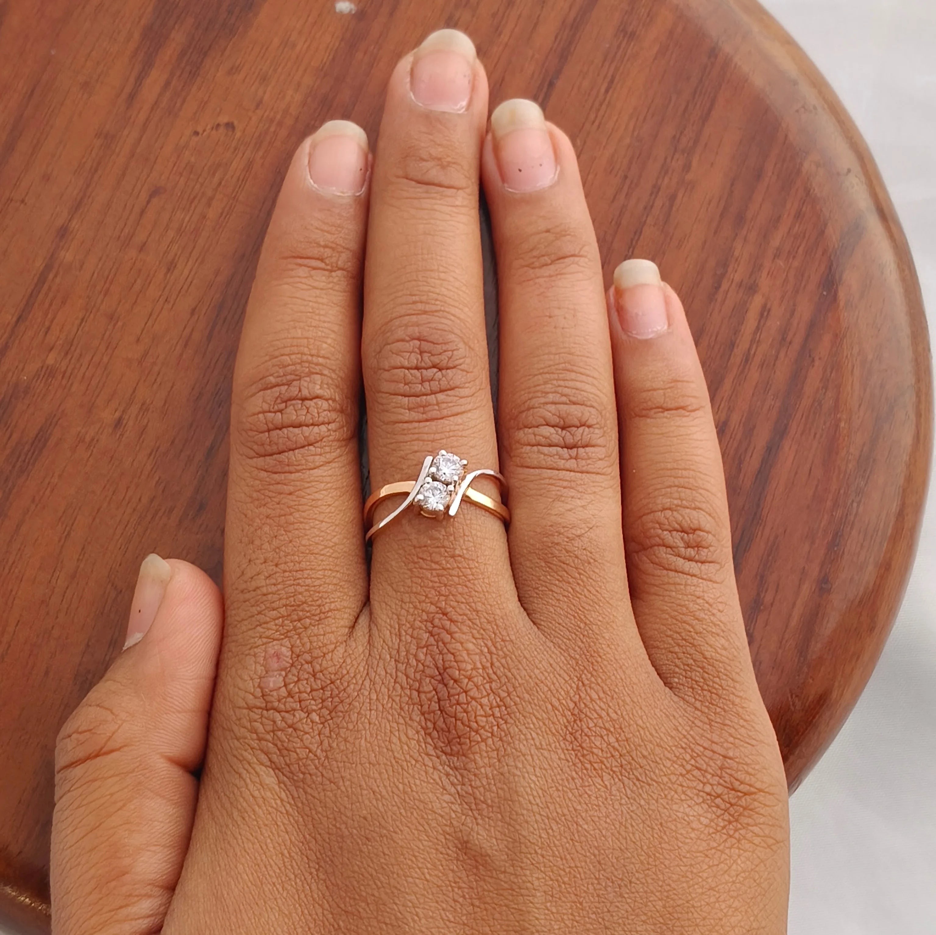 Namivaa 18K Rose Gold Brilliant Cut Diamond Cluster Engagement Ring Women Modern Open Band Bridal Wedding Promise Fine