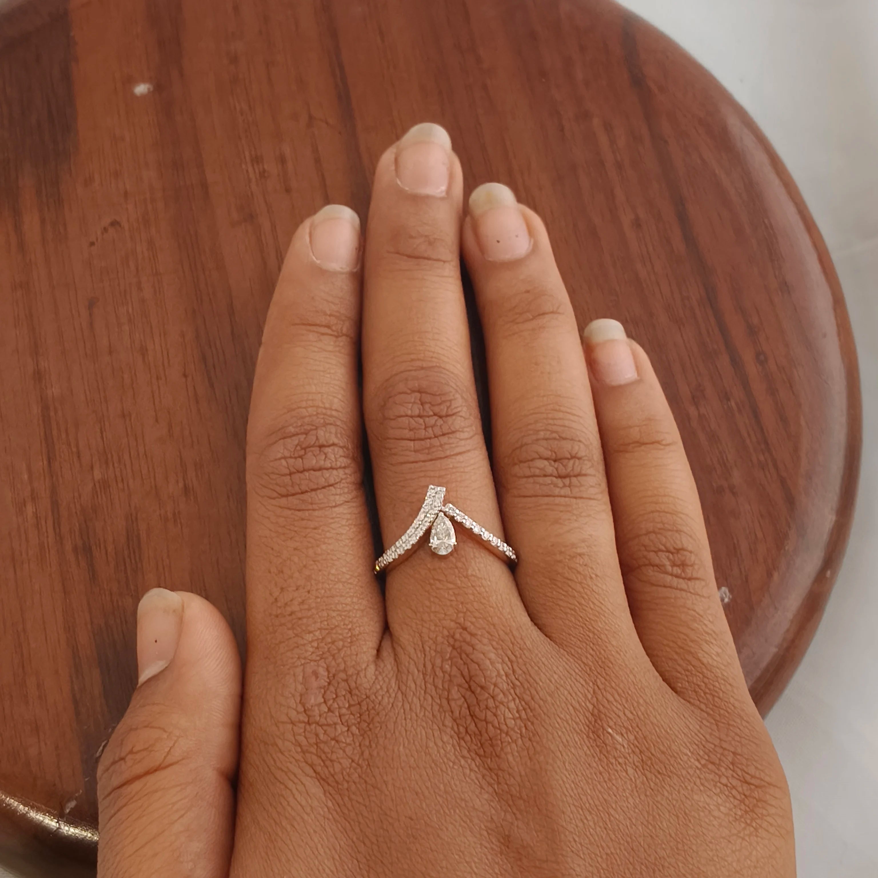 Namivaa 18K Rose Gold Marquise Cut Diamond V Shape Ring Women Elegant Pave Band Fine Jewelry Cocktail Daily Wear Gift