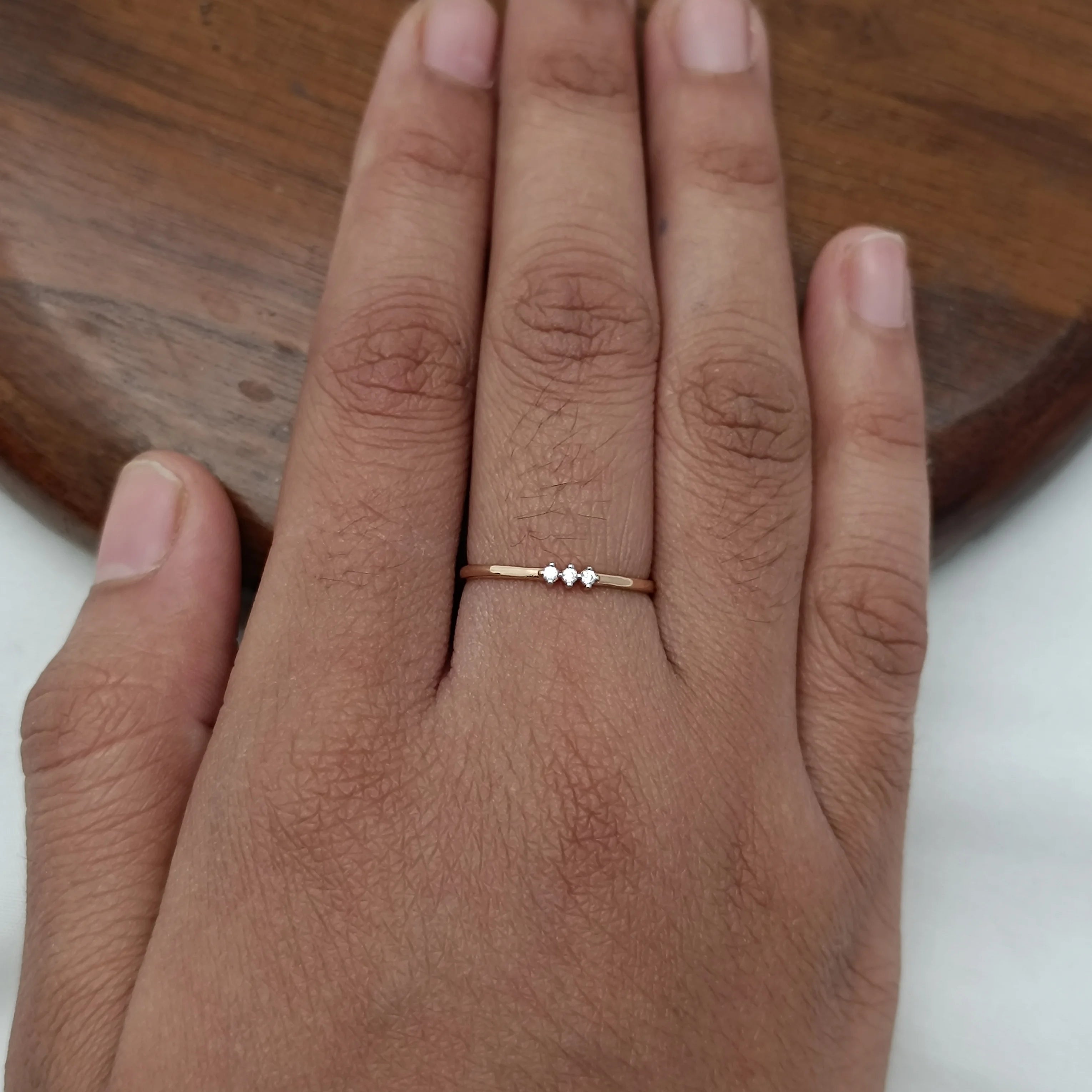 Namivaa Minimalist Three Stone Delicate Stackable Band Elegant Daily Wear Wedding Ring Women Polished Micro Insert