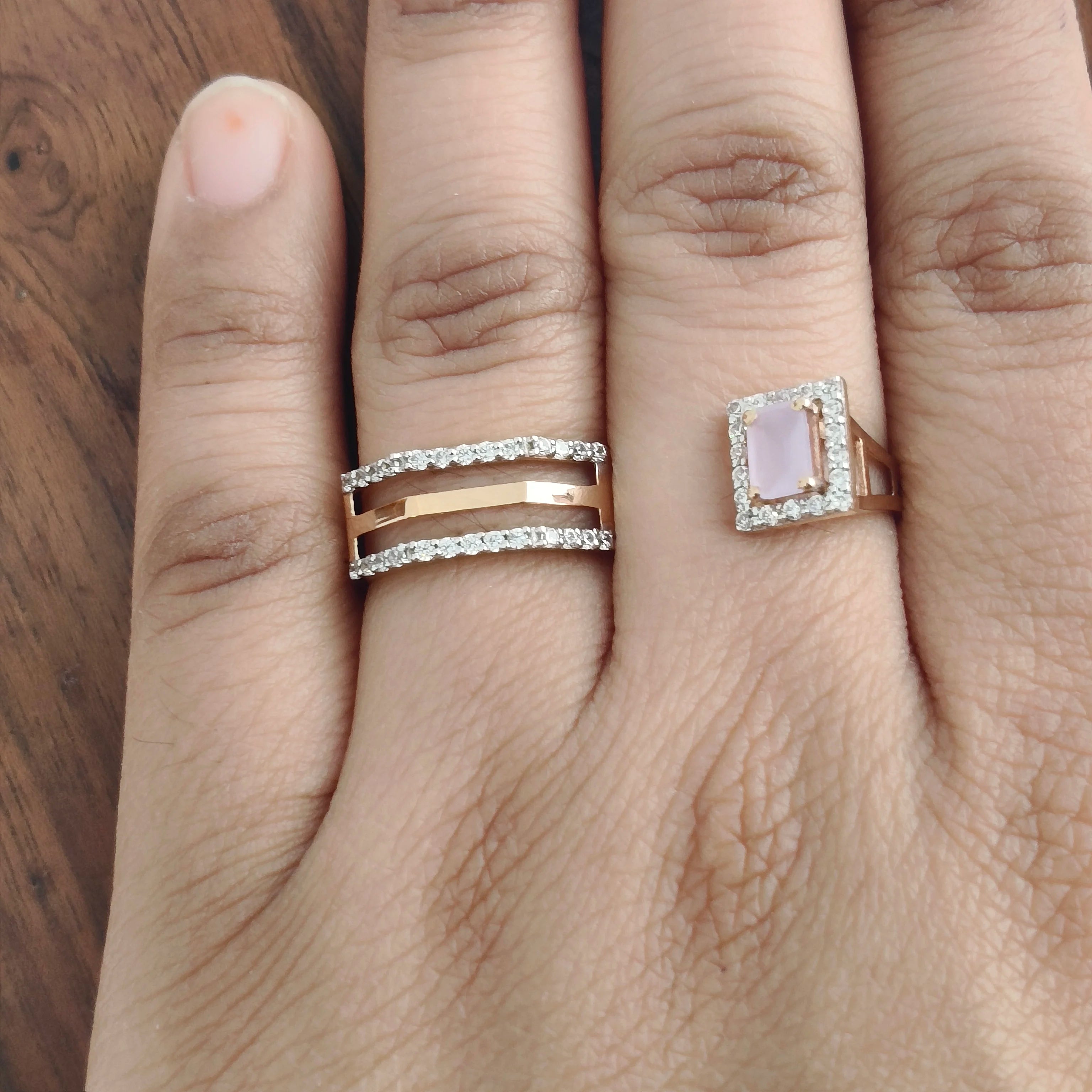 Namivaa 18K Rose Gold Rectangular Stones Diamond Infinity Ring Women Minimalist Pave Band Daily Wear Gift High Polish Finish