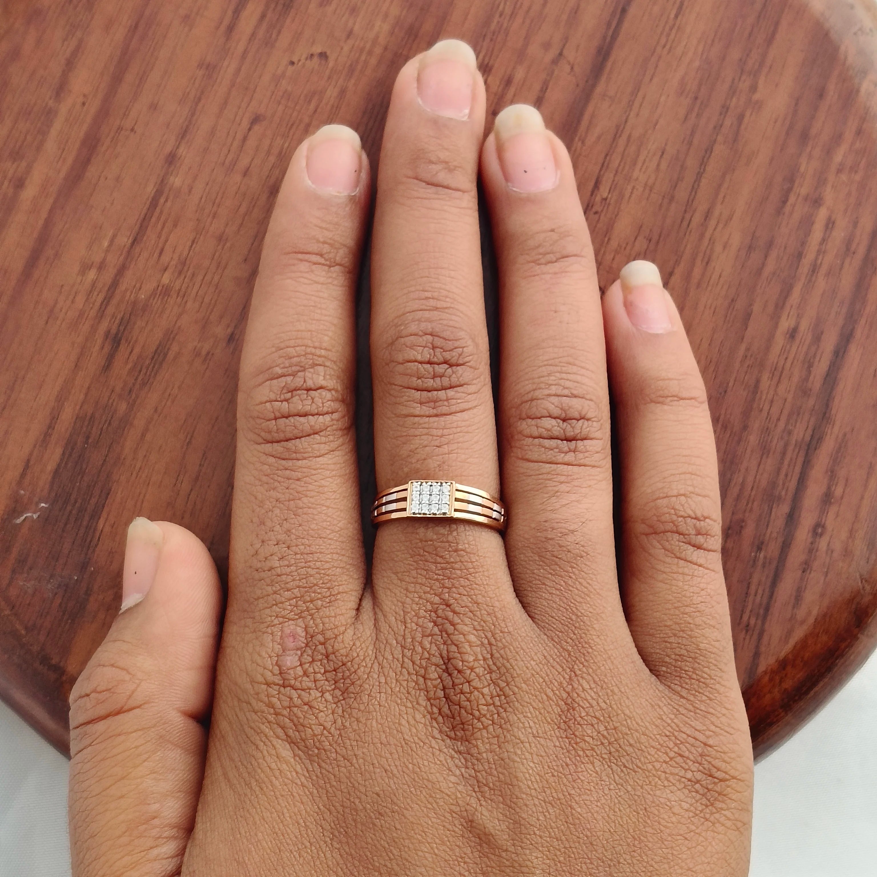 Namivaa 18K Rose Gold Square Cluster Ring Women Geometric Band Fine Jewelry Daily Wear Gift High Polish Finish