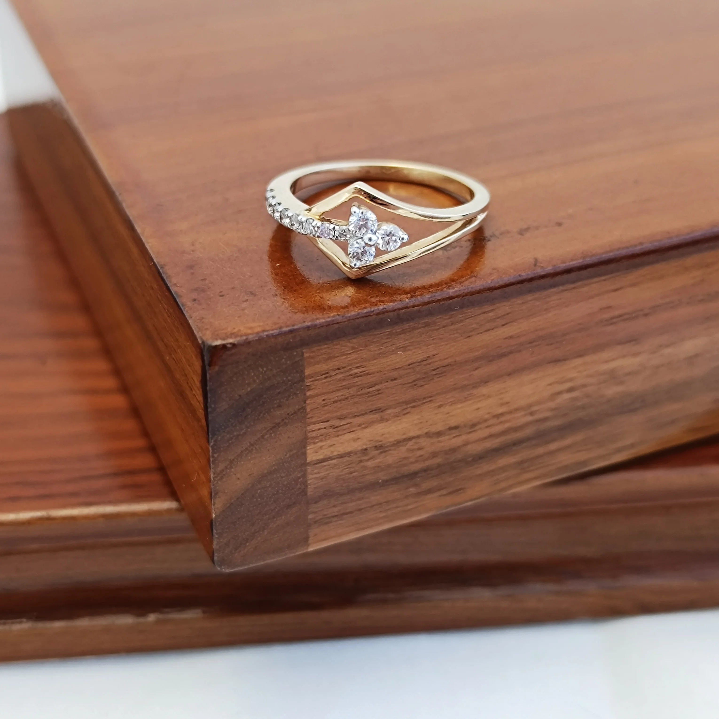 Namivaa Vmg60 14K Rose Gold Diamond Cluster Ring Geometric Open Frame Design Elegant Engagement Ring Micro Insert Women Gift