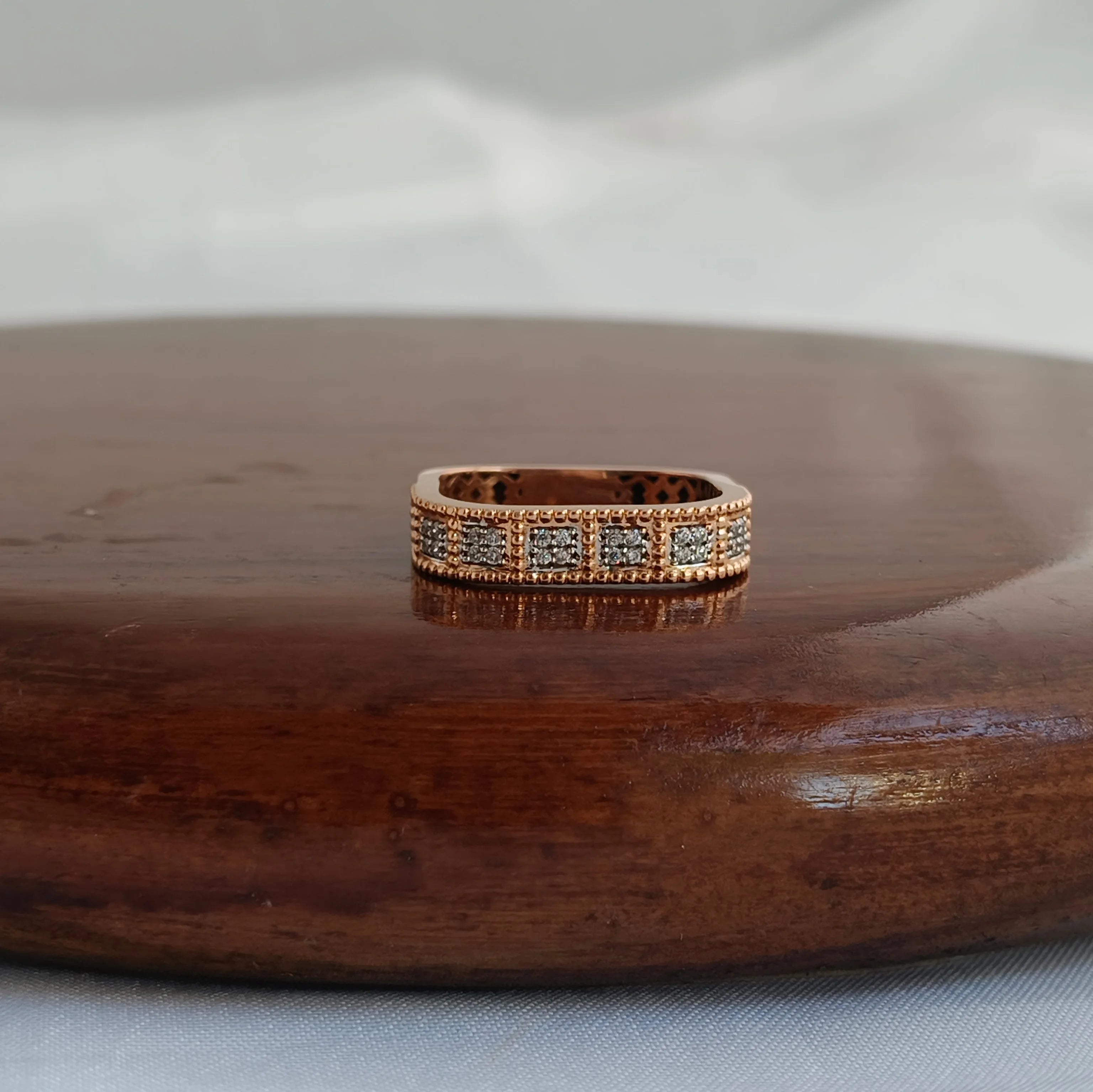 Namivaa 18K Rose Gold Diamond Eternity Band Ring Women Vintage Milgrain Square Setting Pave Daily Wear Gift High Polish Finish