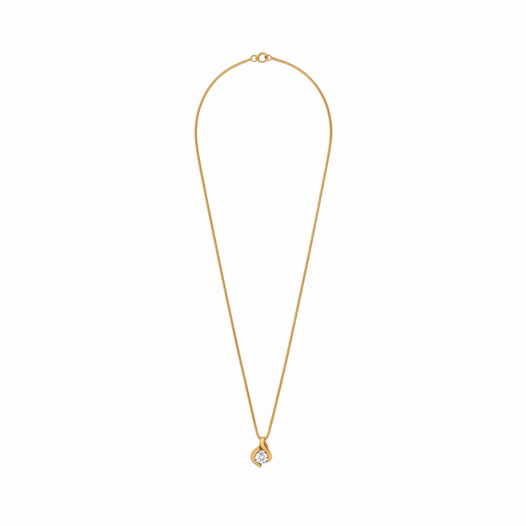 Solid 14K Gold Link Minimalist Drop Pendant Necklace Cubic Zirconia Women's Elegant Jewelry Wedding Party Gift