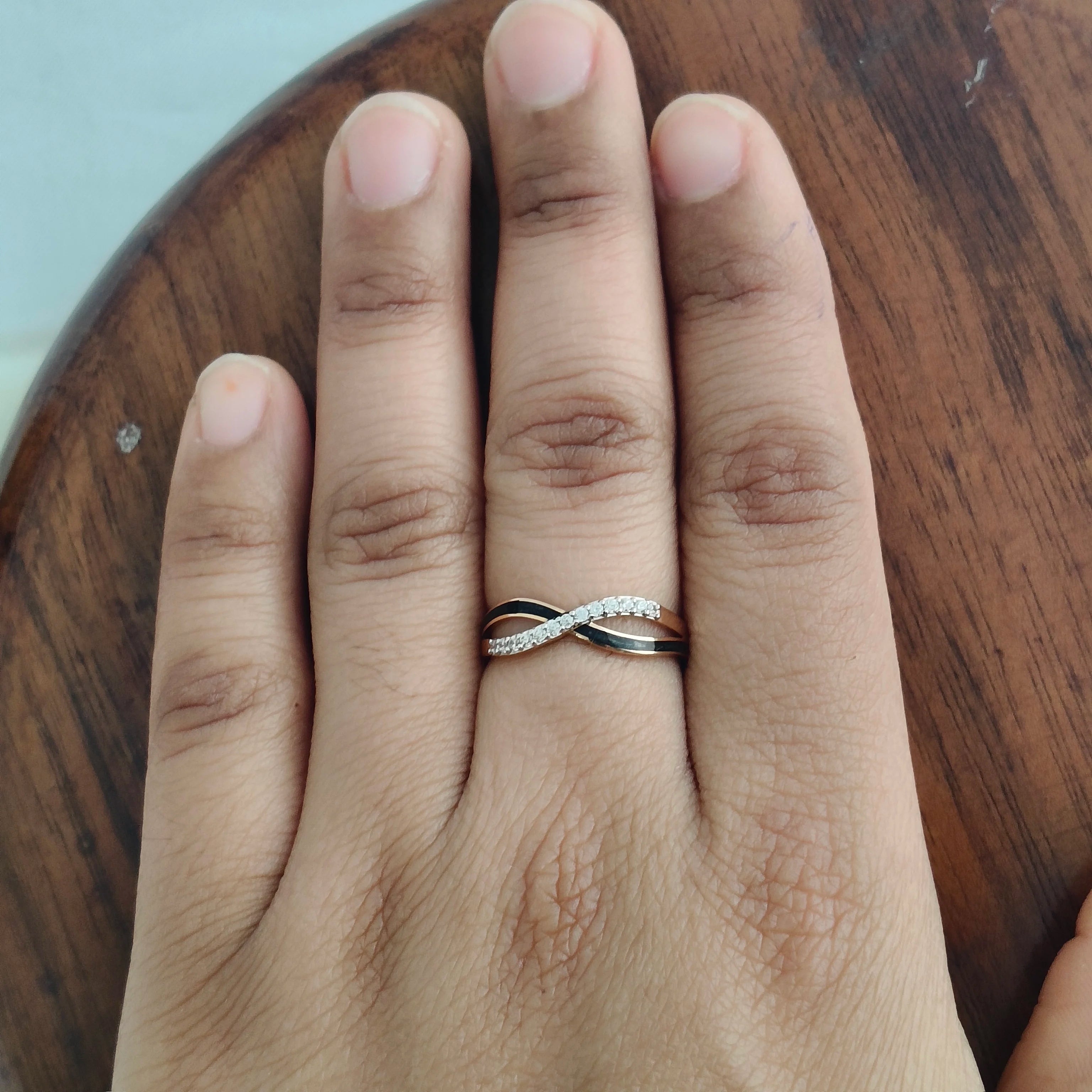 Namivaa 18K Rose Gold Diamond Infinity Twist Ring Women Black Enamel Pave Band Modern Elegant Fine Jewelry Gift Party High No reviews yet