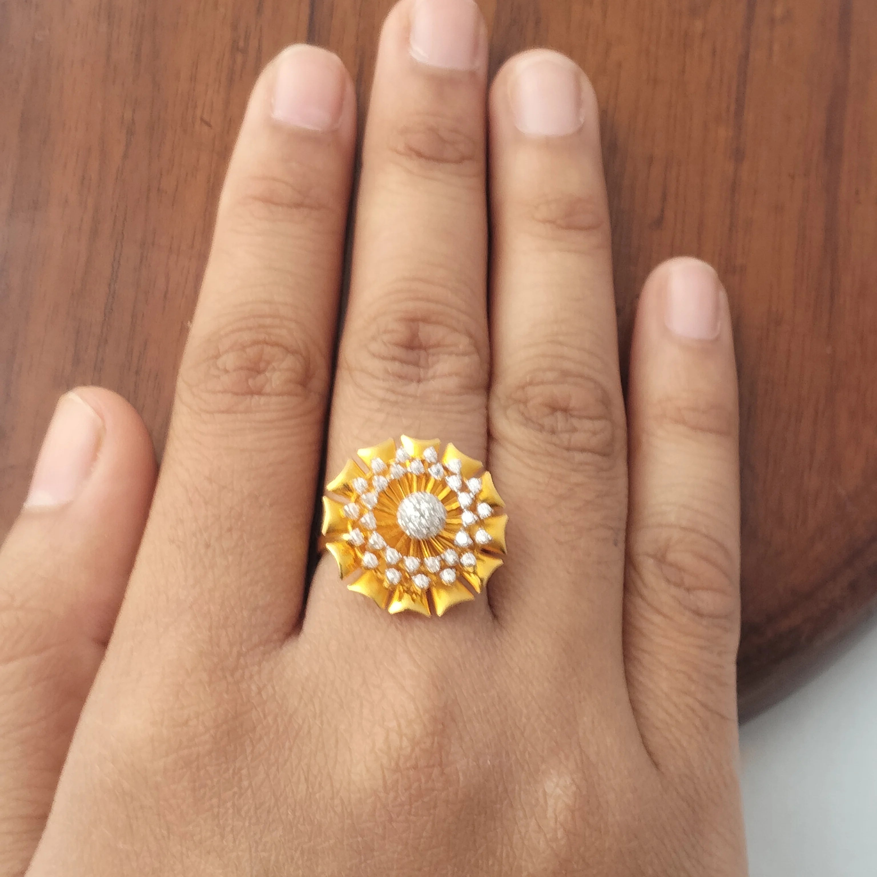 Namivaa Floral Cluster Round Stones Sunburst Design Statement Cocktail Ring Women Elegant Wedding Party Jewelry