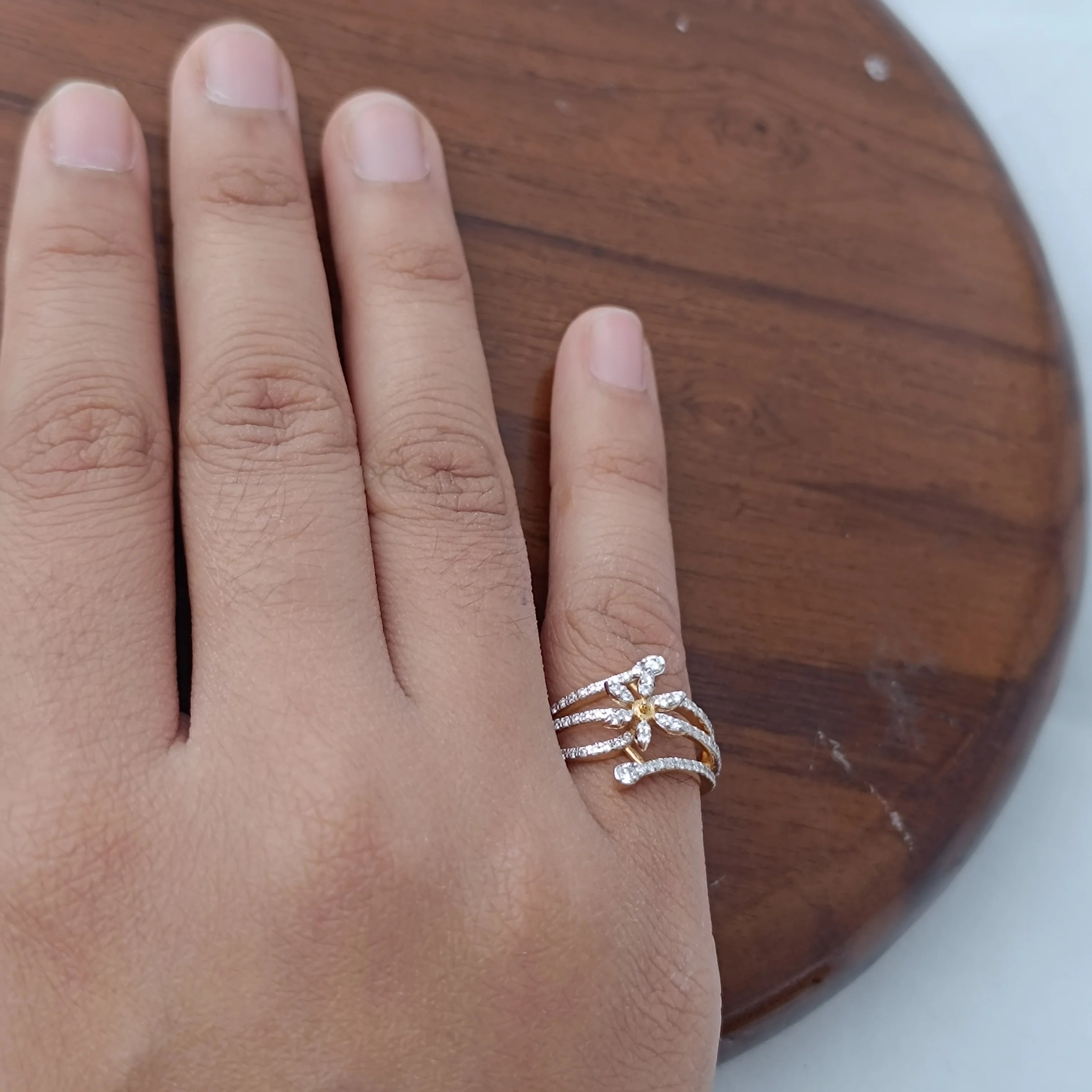 Namivaa Micro Insert Floral Two Tone Cluster Design Elegant Statement Cocktail Ring Women Wedding Party Jewelry