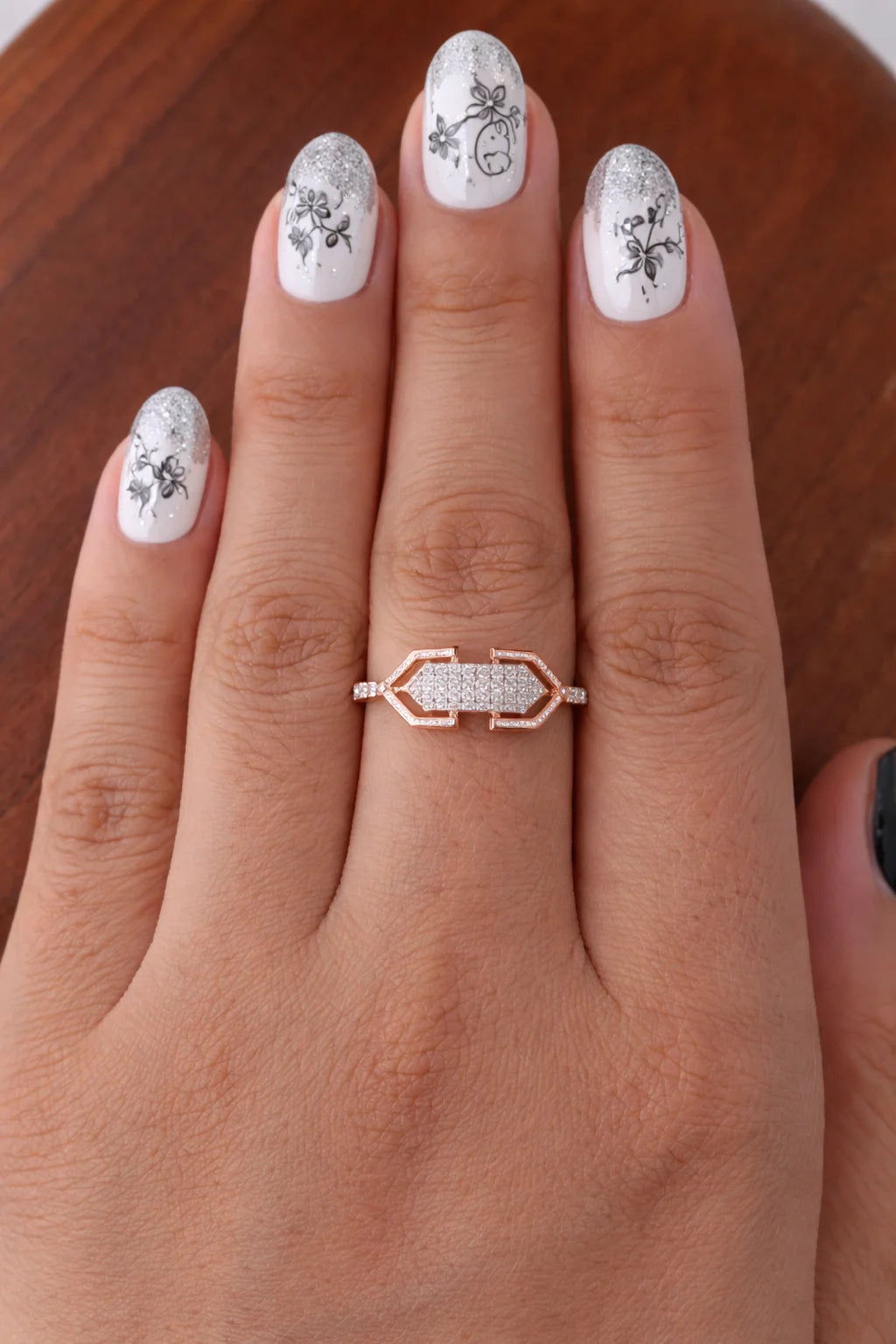 Namivaa 18ct Gold Cubic Zirconia Geometric Hexagon Link Ring Women Modern Minimalist Statement Design Wedding Party Daily Wear