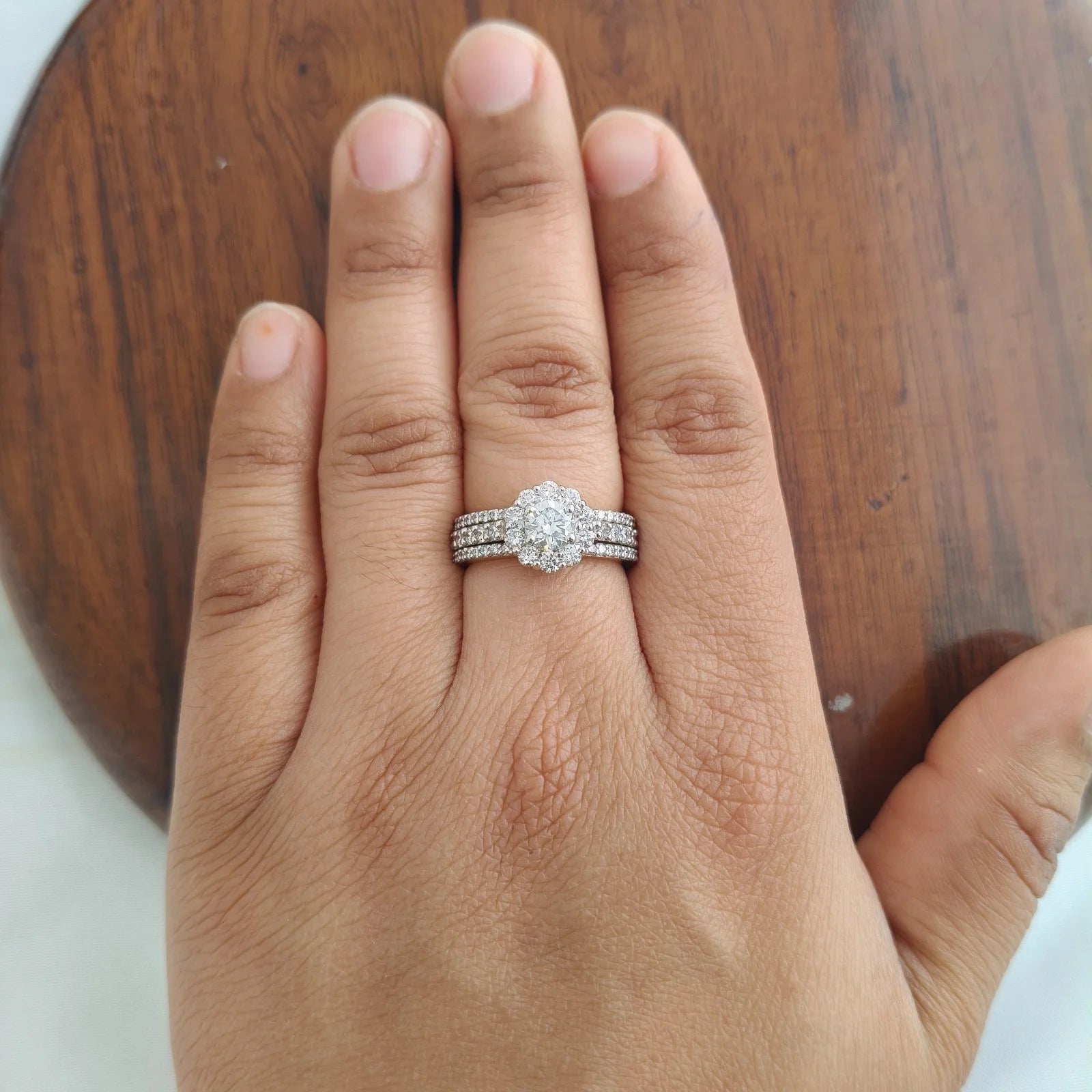 Namivaa 18K Rose Gold Zircon Halo Engagement Ring Women Triple Band Vintage Bridal Wedding Promise Fine Jewelry