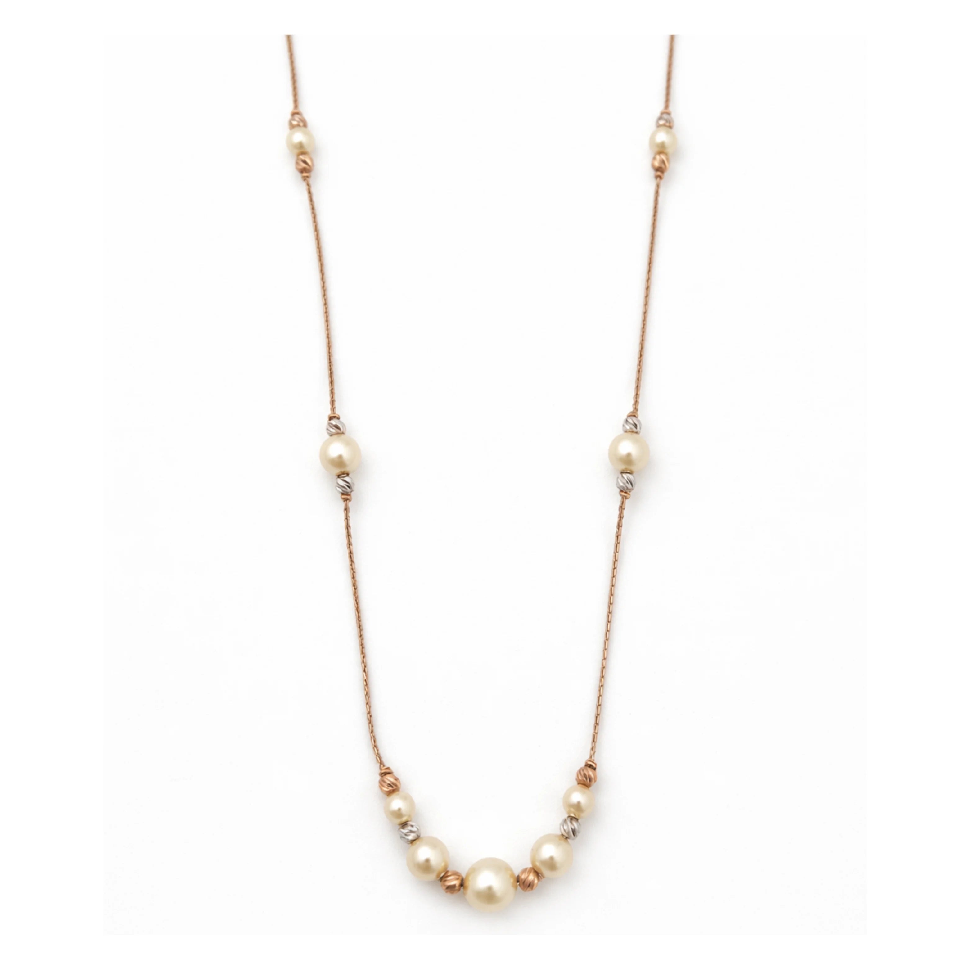 Elegant 18K Rose Gold Pearl Statement Drop Necklace Women Long Chain Cream Pearl Accents Sophisticated Jewelry Gift