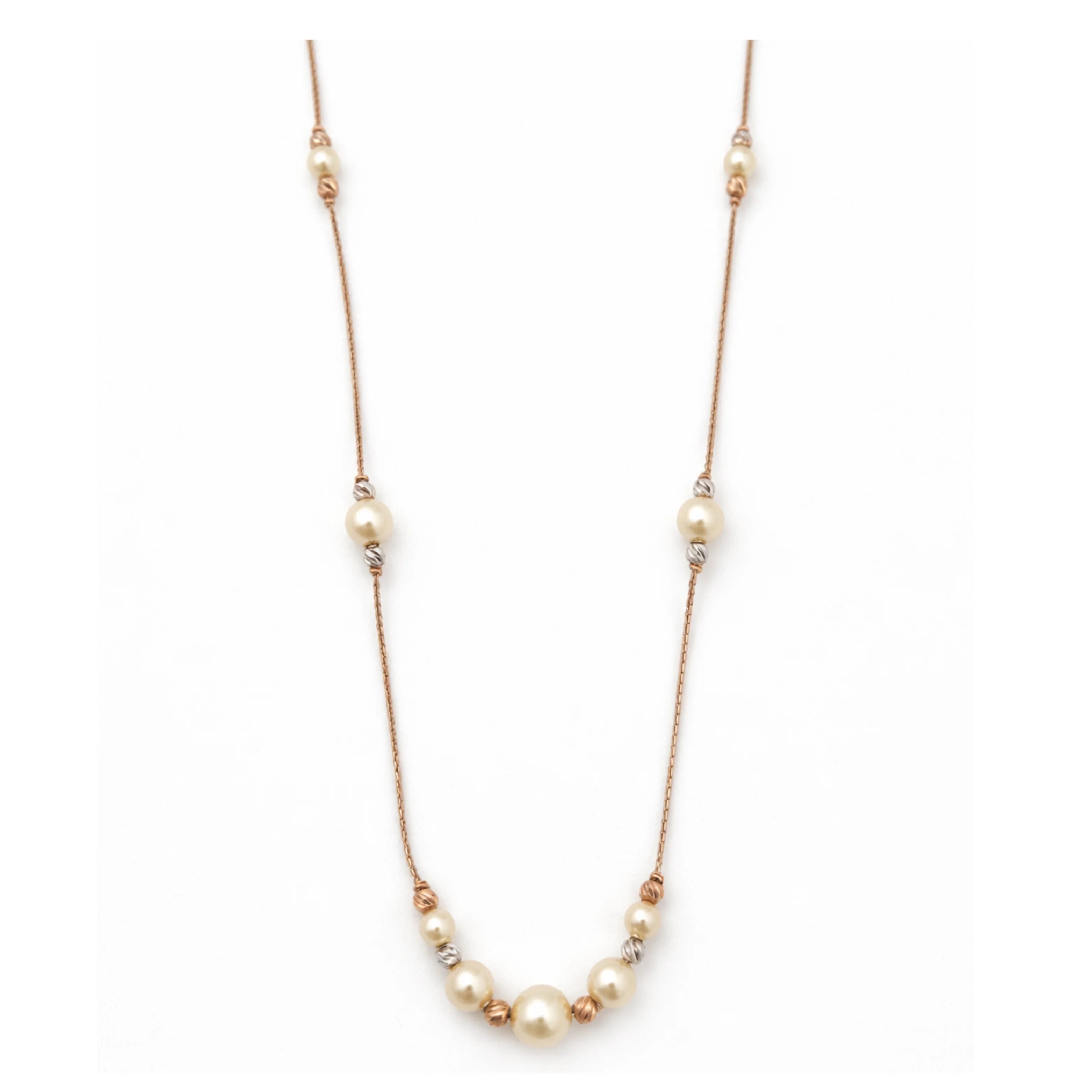 Elegant 18K Rose Gold Pearl Statement Drop Necklace Women Long Chain Cream Pearl Accents Sophisticated Jewelry Gift