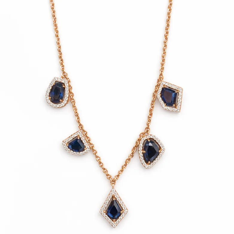 Luxury 18K Rose Gold Charm Pendant with Premium Blue Polki Stones and American Sparkling Micro Crystals Revalia Women