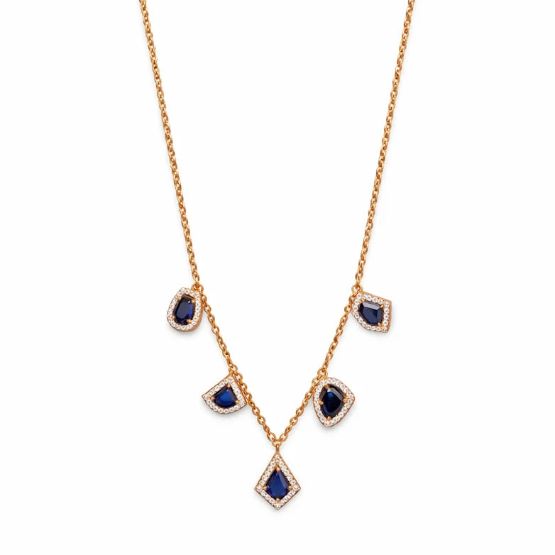 Luxury 18K Rose Gold Charm Pendant with Premium Blue Polki Stones and American Sparkling Micro Crystals Revalia Women