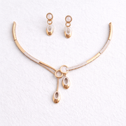 Namivaa 18K Rose Gold Plated Eclipse Drop Necklace Set – Elegant Oval Halo Jewelry with Matching Stud Earrings for Women