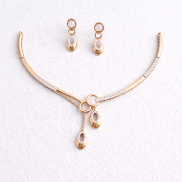 Namivaa 18K Rose Gold Plated Eclipse Drop Necklace Set – Elegant Oval Halo Jewelry with Matching Stud Earrings for Women